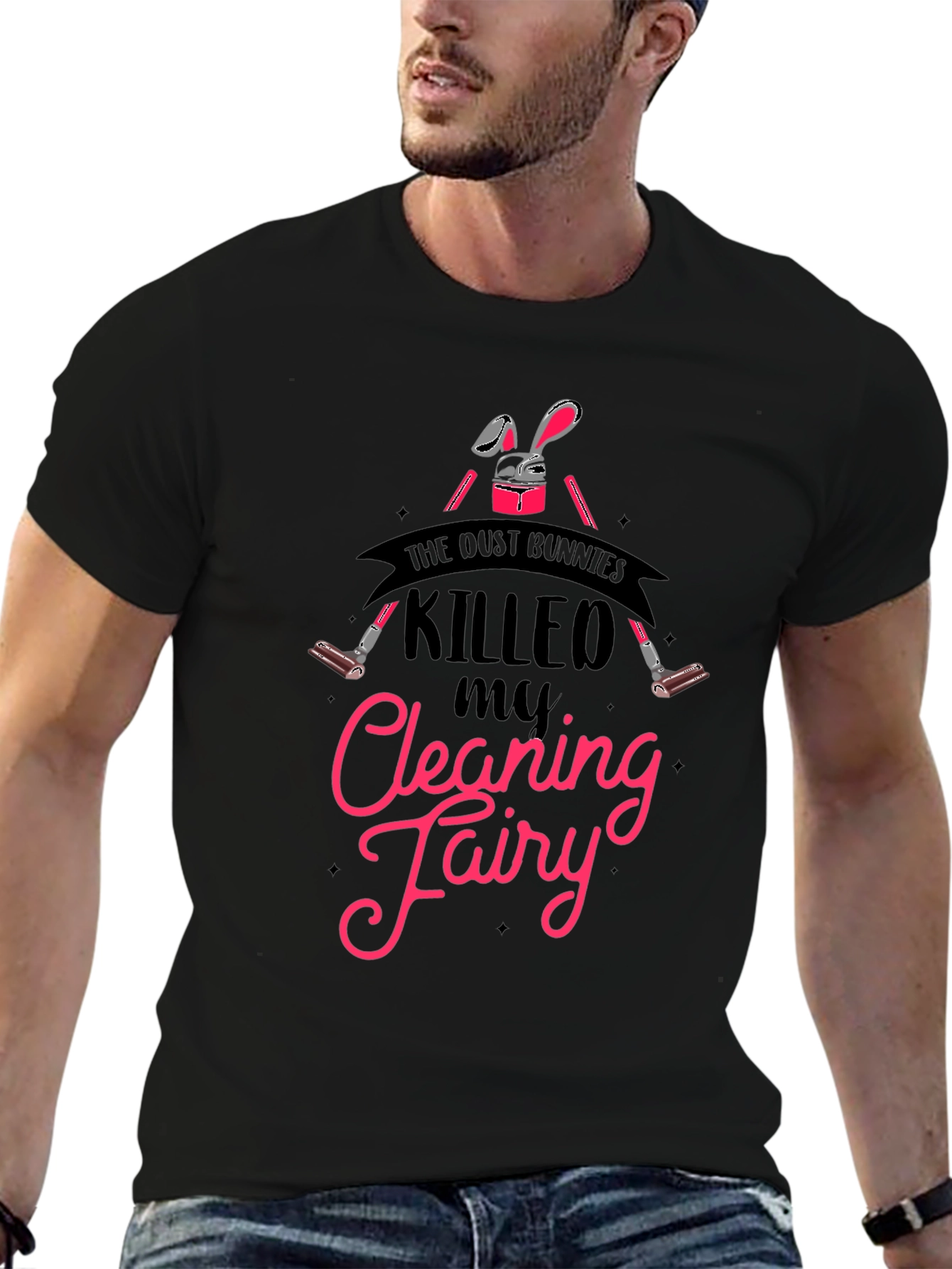 Black Dust Bunnies Cleaning Fairy T-Shirt view 6