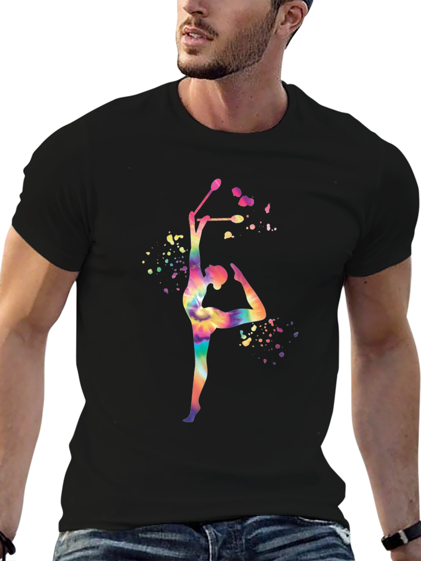 Black Rhythmic Gymnastics Tie-Dye T-Shirt - Dance Tee view 6