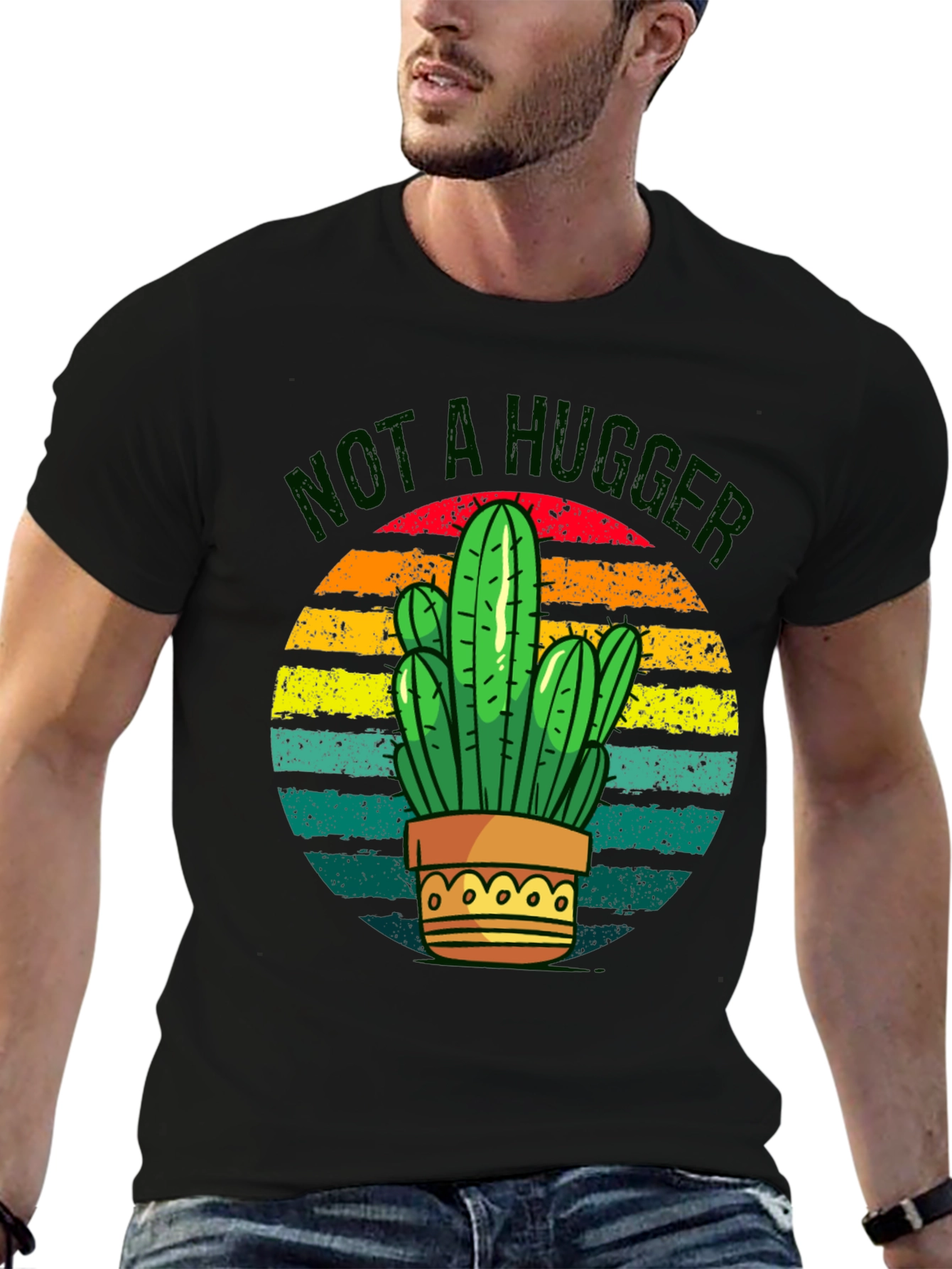 Black Not a Hugger Cactus Graphic Tee view 6