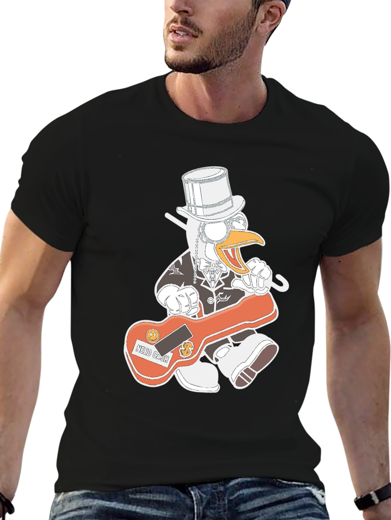 Black Duck Needs Cash T-Shirt - Funny Cartoon Graphic Tee view 6