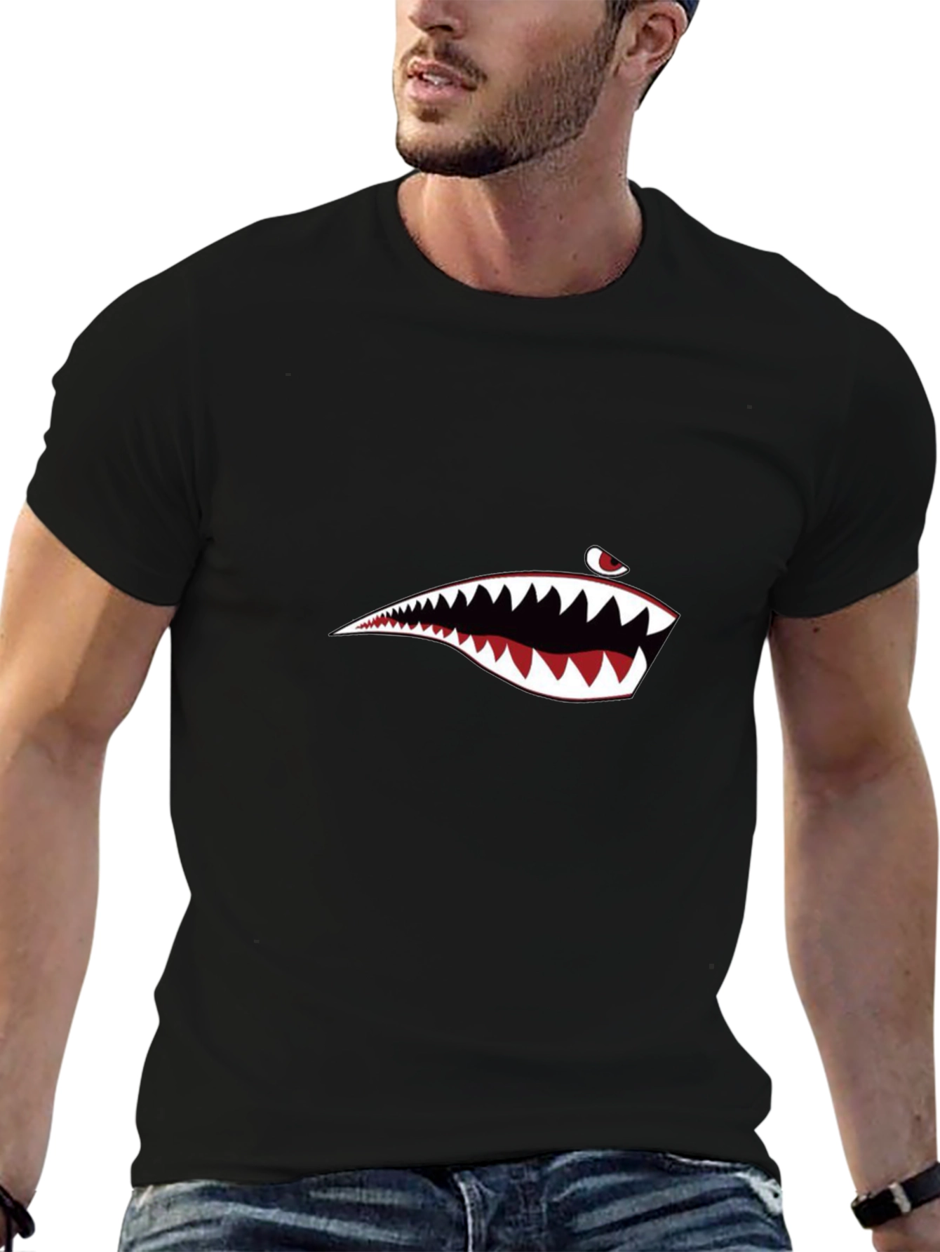 Black Shark Mouth Graphic Tee - Men's Black T-Shirt view 6