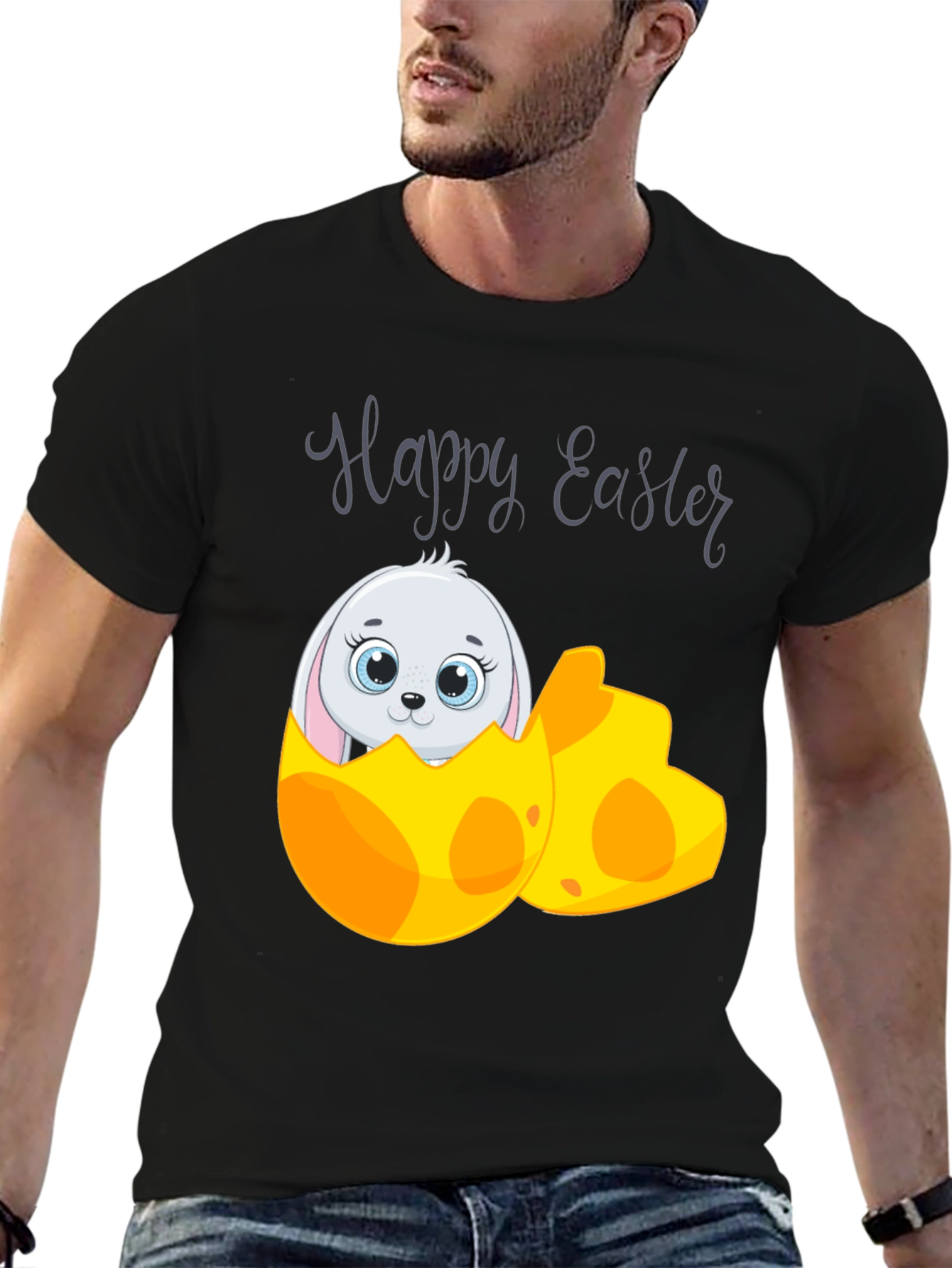 Black Happy Easter Bunny Egg T-Shirt view 6