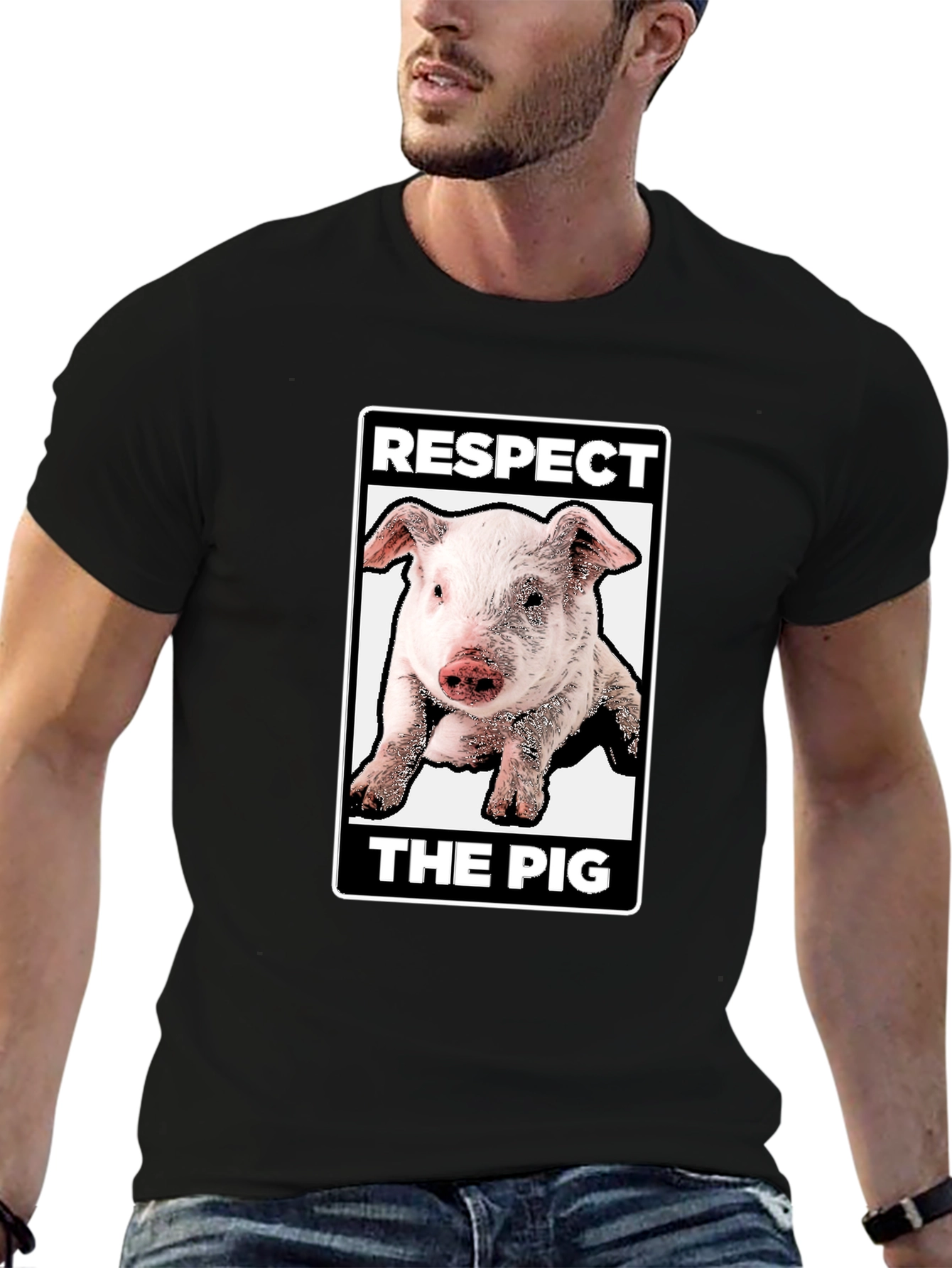 Black Respect the Pig Graphic T-Shirt - Black view 6
