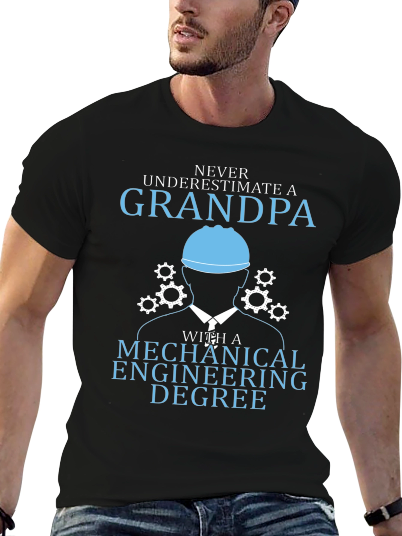 Black Mechanical Engineering Grandpa T-Shirt view 6
