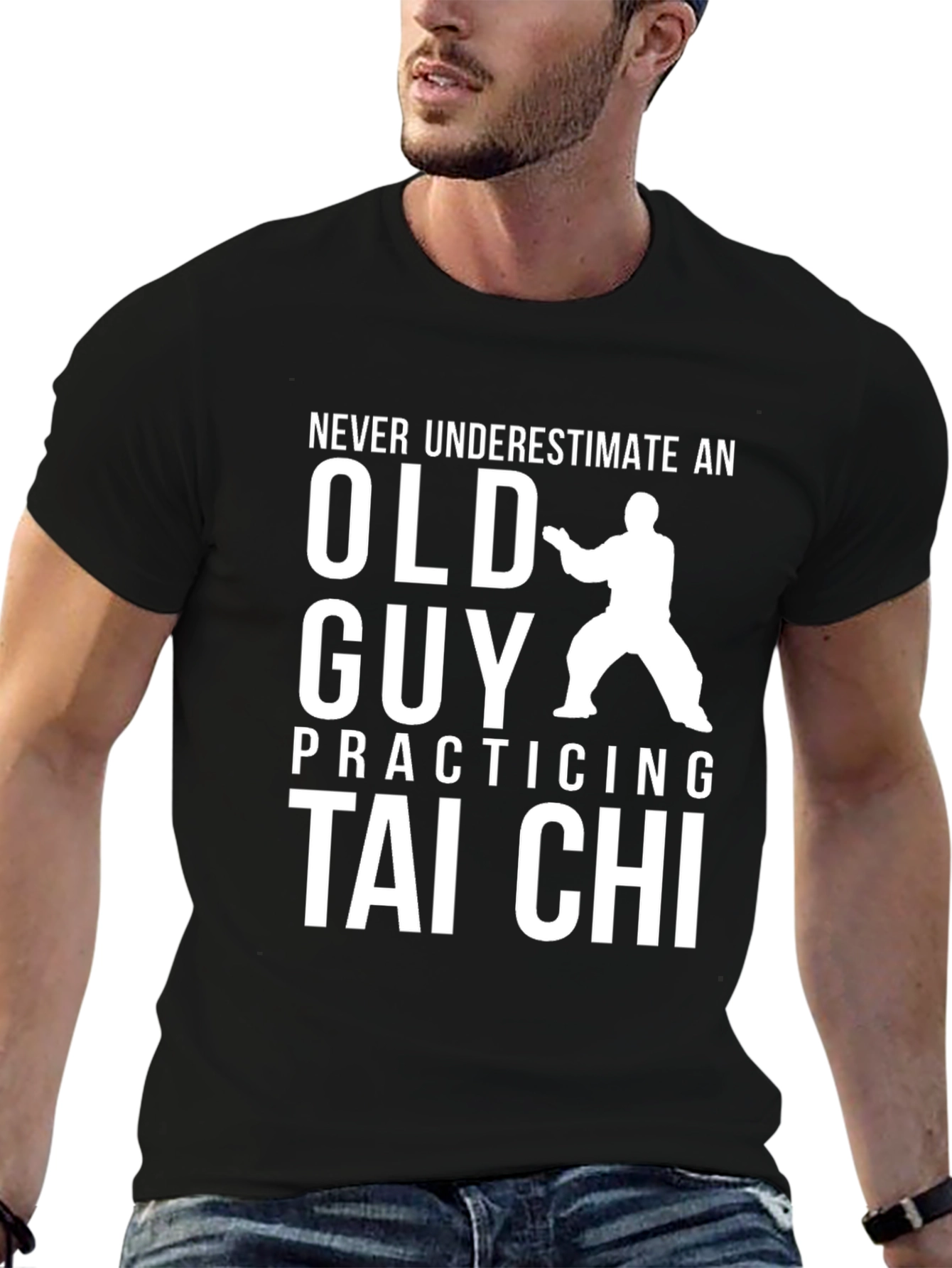 Black Never Underestimate Old Guy Tai Chi T-Shirt view 6