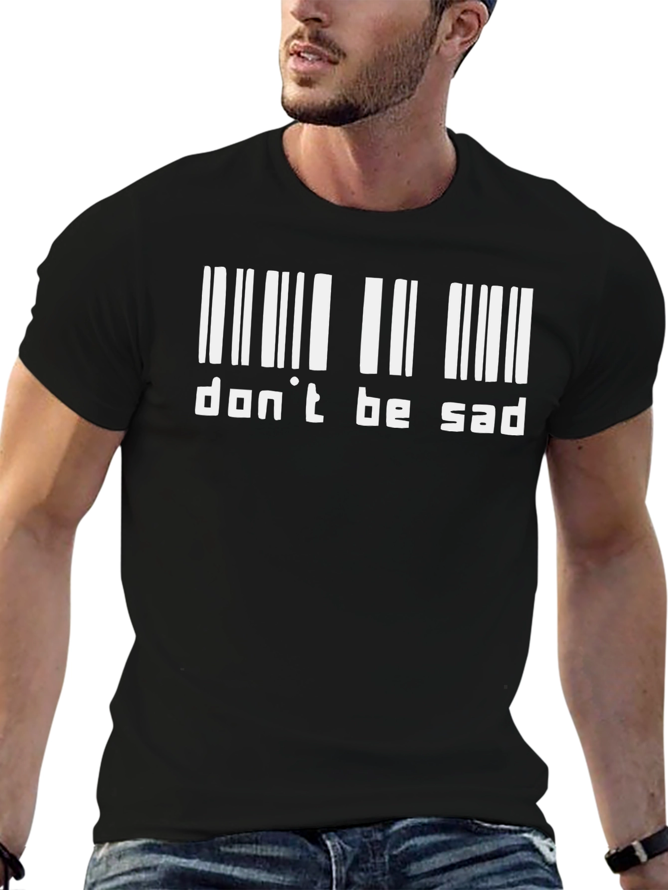 Black Don't Be Sad Graphic Tee - Black Casual T-Shirt view 6