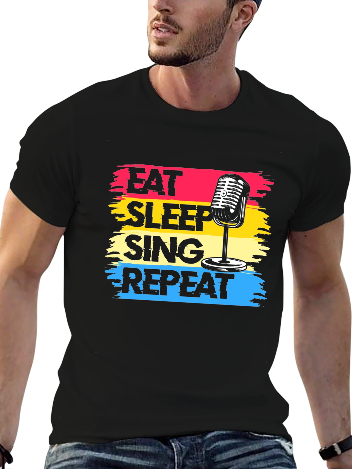 Black Eat Sleep Sing Repeat Black Graphic Tee view 6