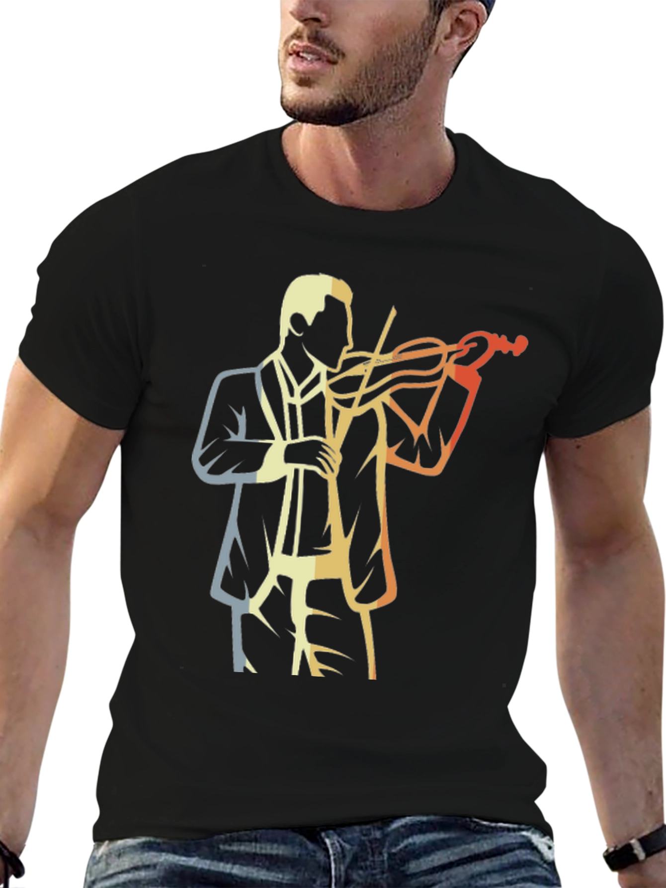 Black Retro Violinist Graphic Tee view 6