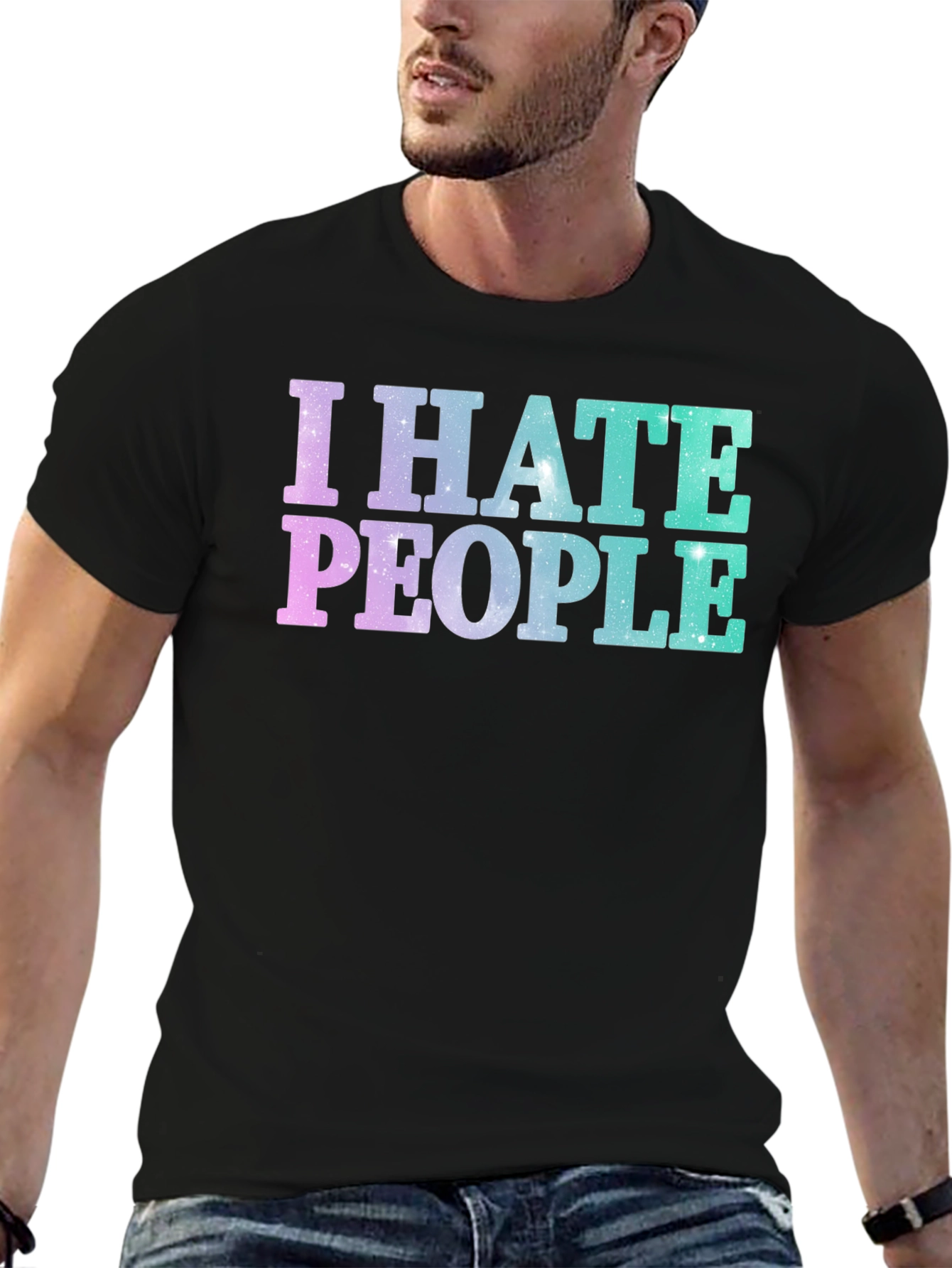 Black I Hate People Galaxy T-Shirt view 6