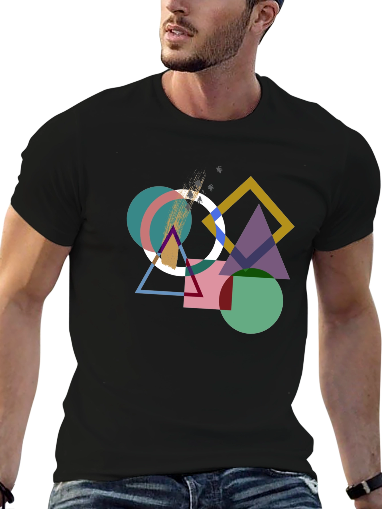 Black Geometric Design Black T-Shirt view 6