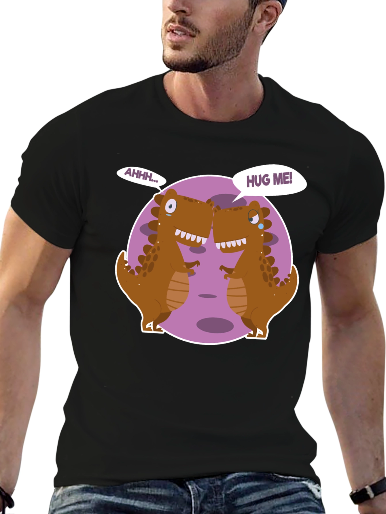 Black Dino Hugs Graphic Tee - Funny T-Rex T-Shirt view 6