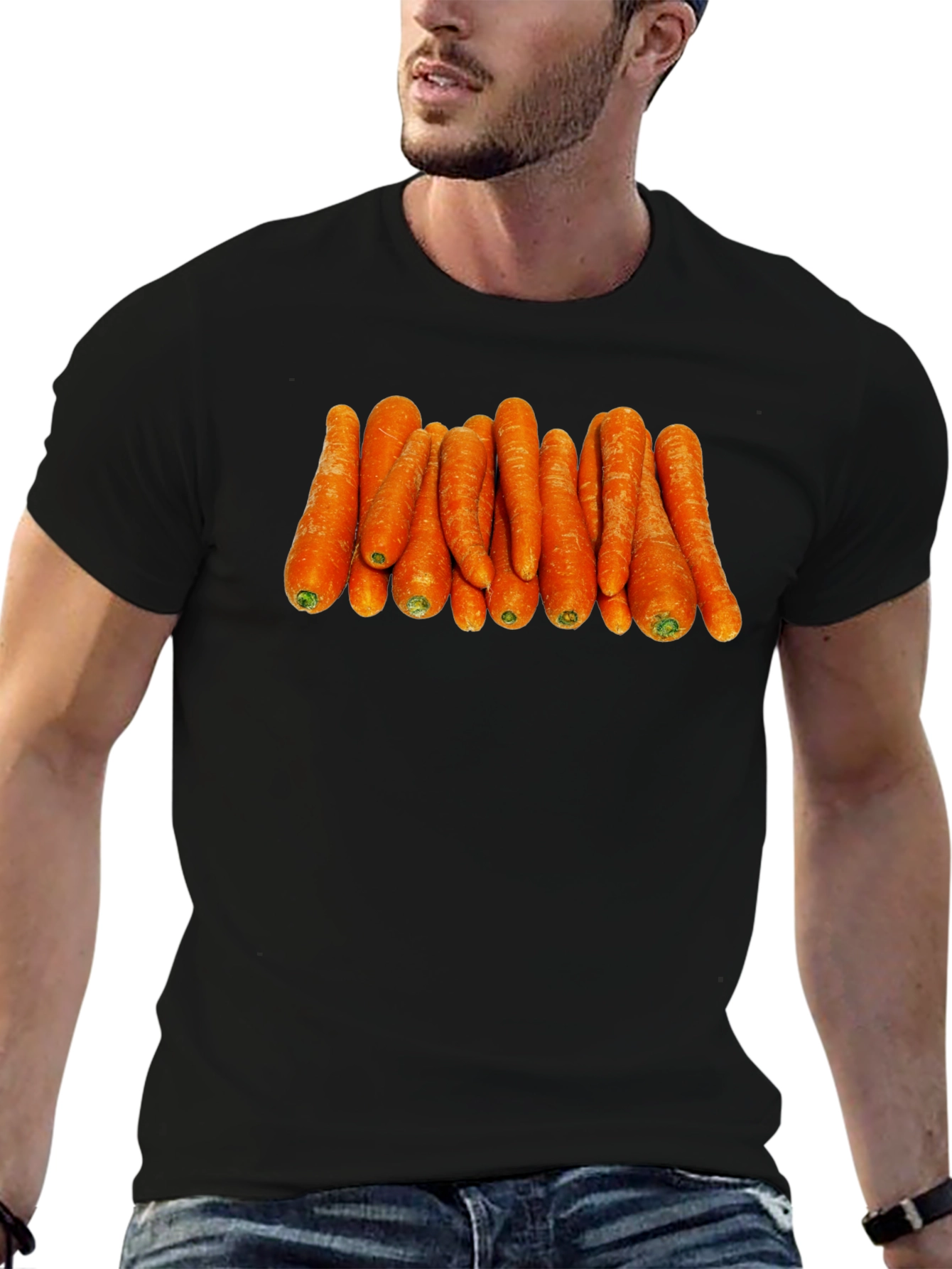 Black Funny Carrot Pattern Black T-Shirt view 6