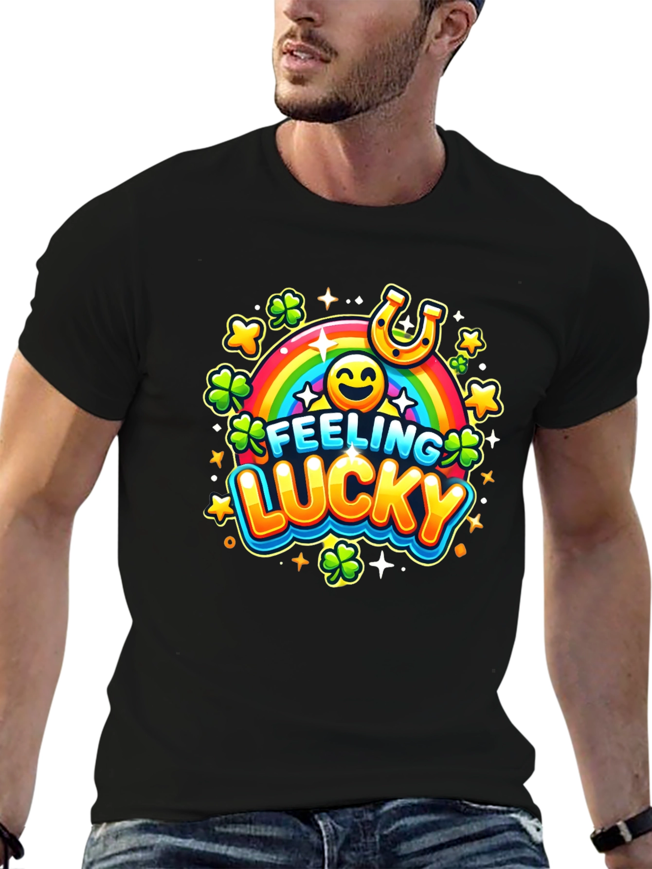 Black Feeling Lucky St. Patrick's Day Black T-Shirt view 6
