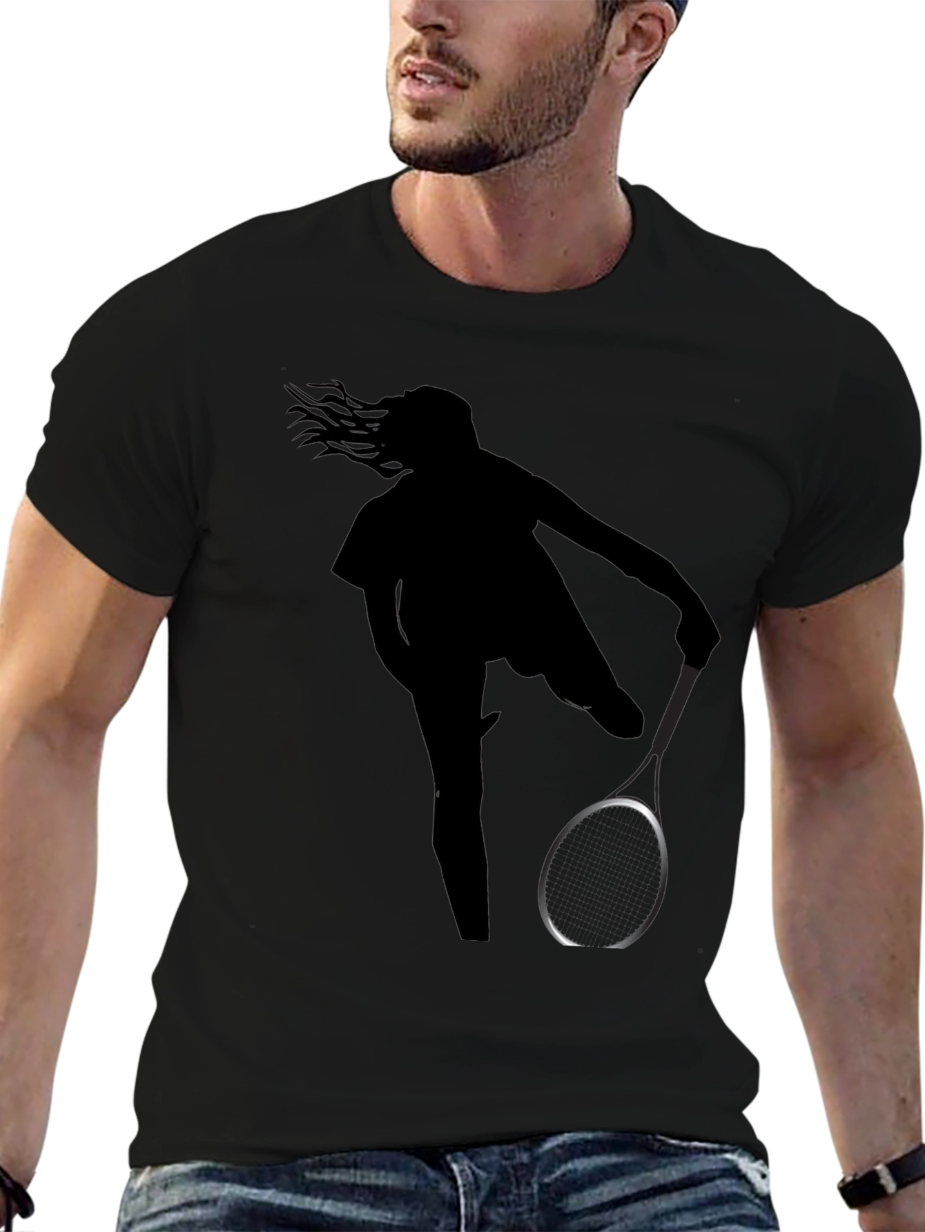 Black Tennis Player Silhouette Black Graphic Tee view 6