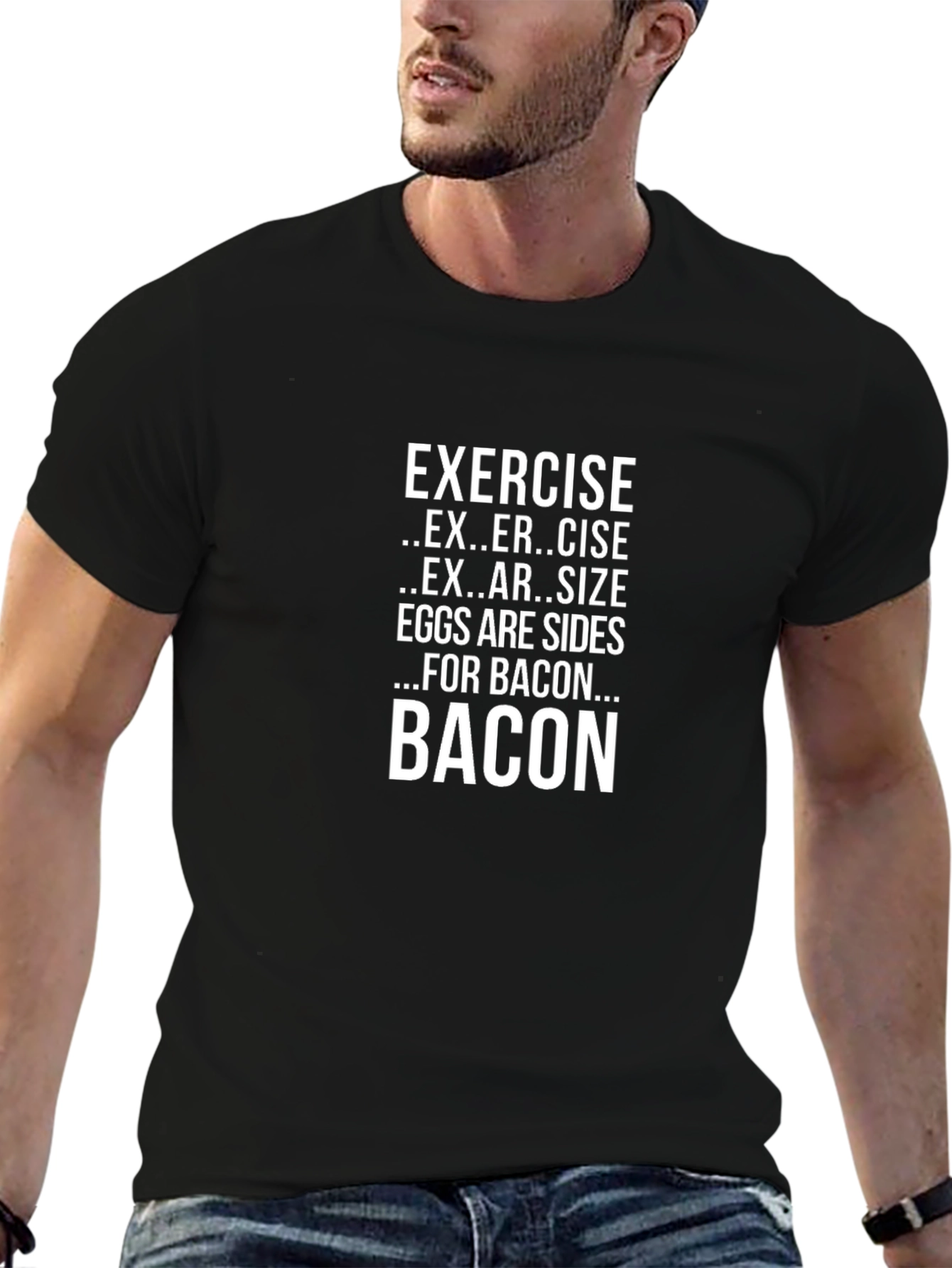 Black Funny Exercise for Bacon T-Shirt - Black view 6
