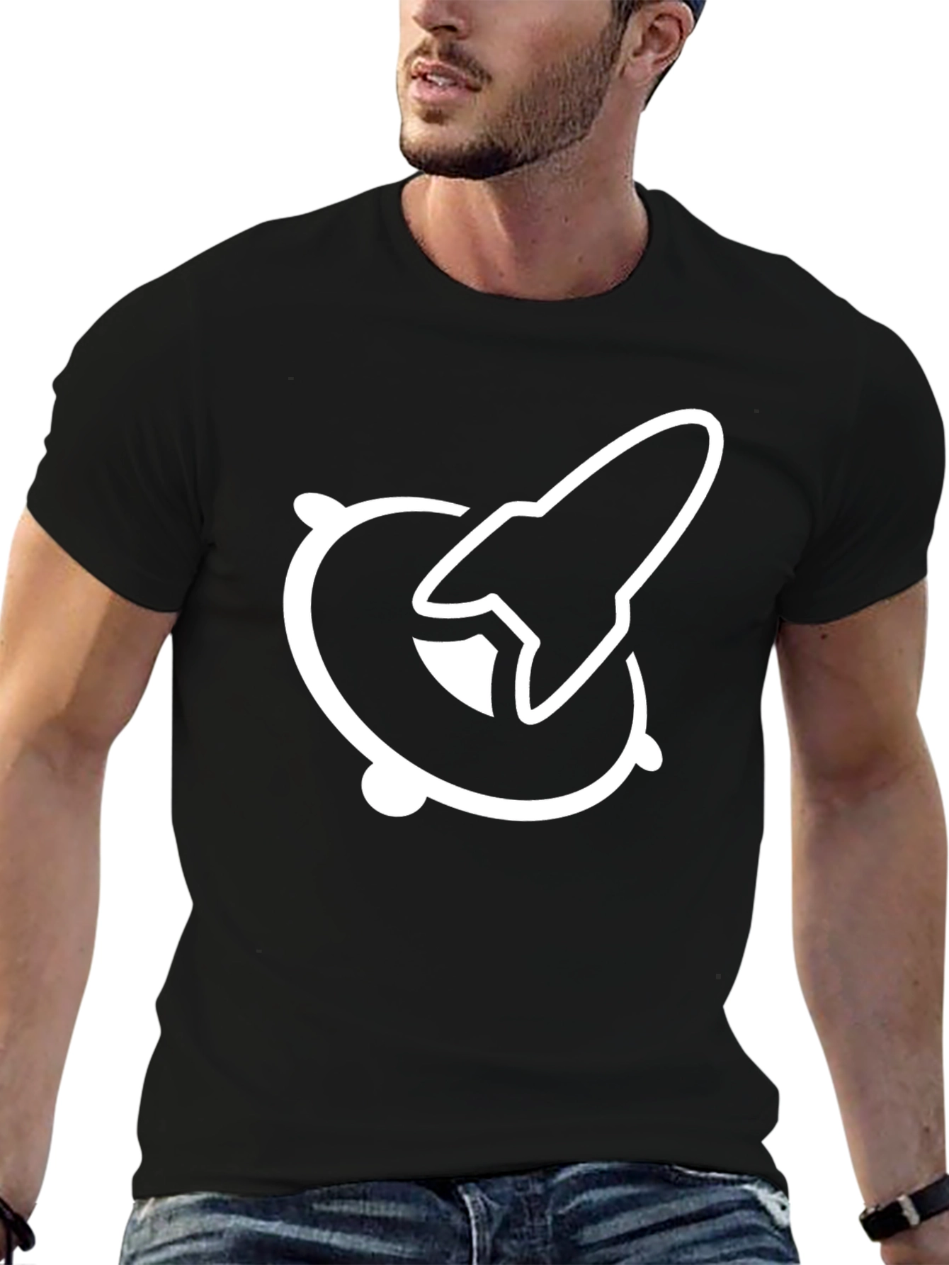 Black Rocket Orbit Graphic Tee - Black Cotton T-Shirt view 6