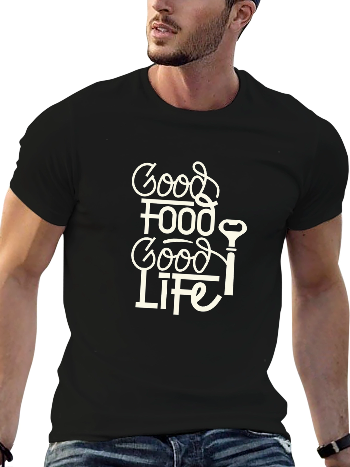 Black Good Food Good Life Graphic Tee - Casual Black T-Shirt view 6