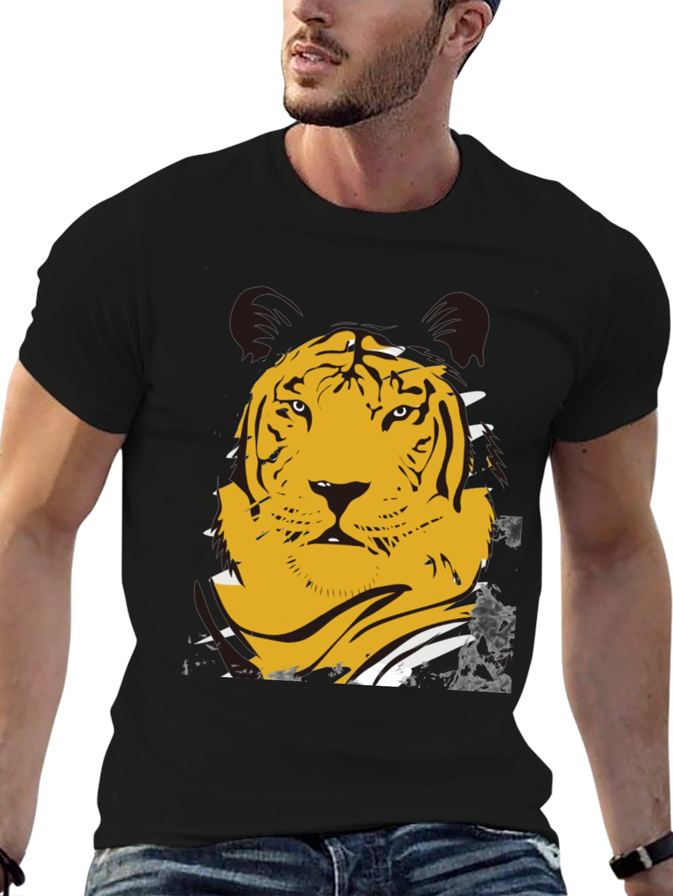 Black Bold Tiger Graphic T-Shirt - Men's Black Tee view 6