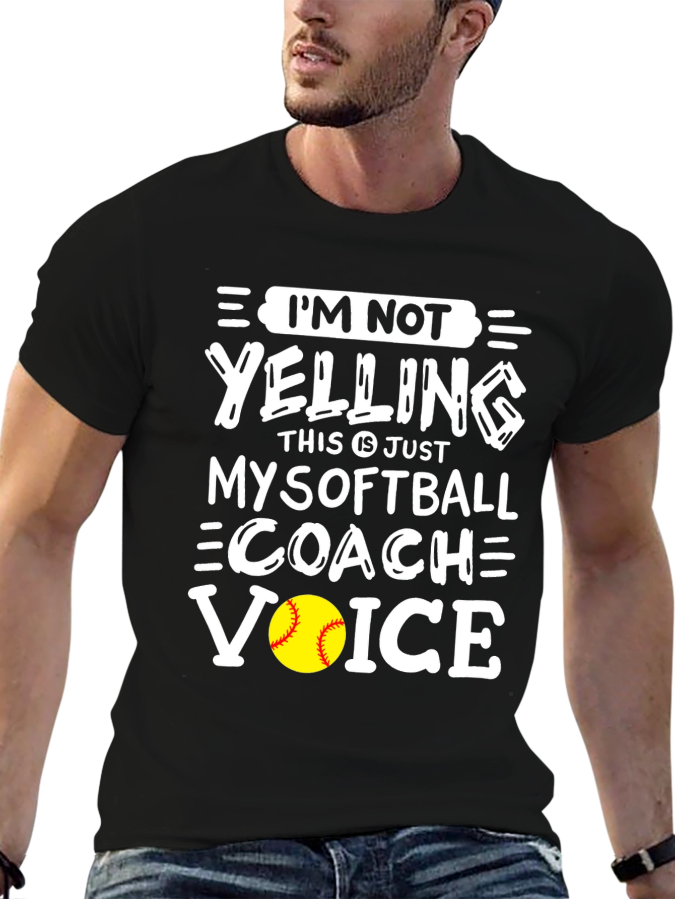 Black Softball Coach Voice T-Shirt - Funny Slogan Tee view 6