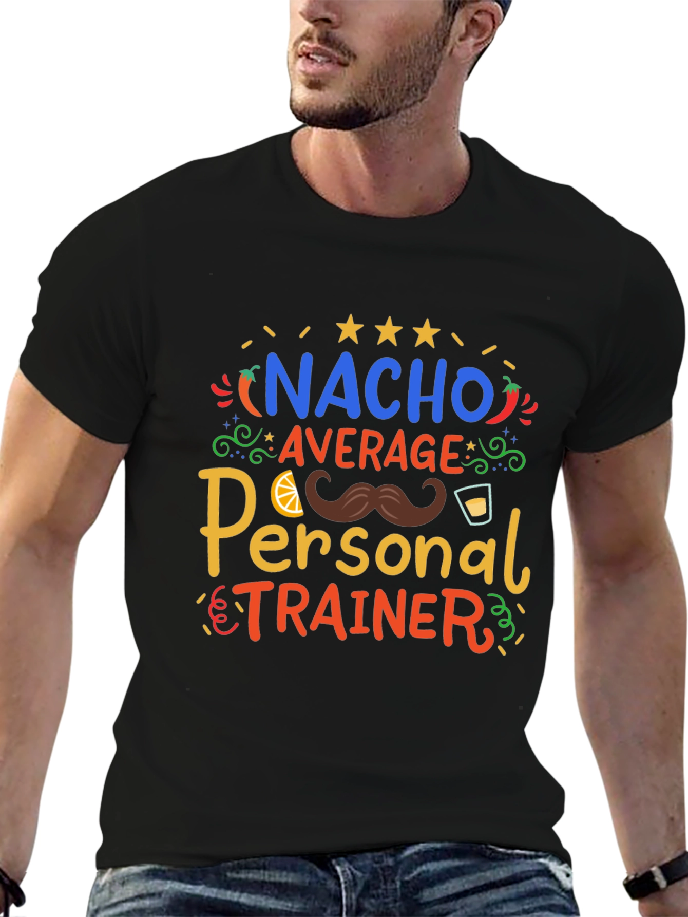 Black Nacho Average Personal Trainer T-Shirt view 6
