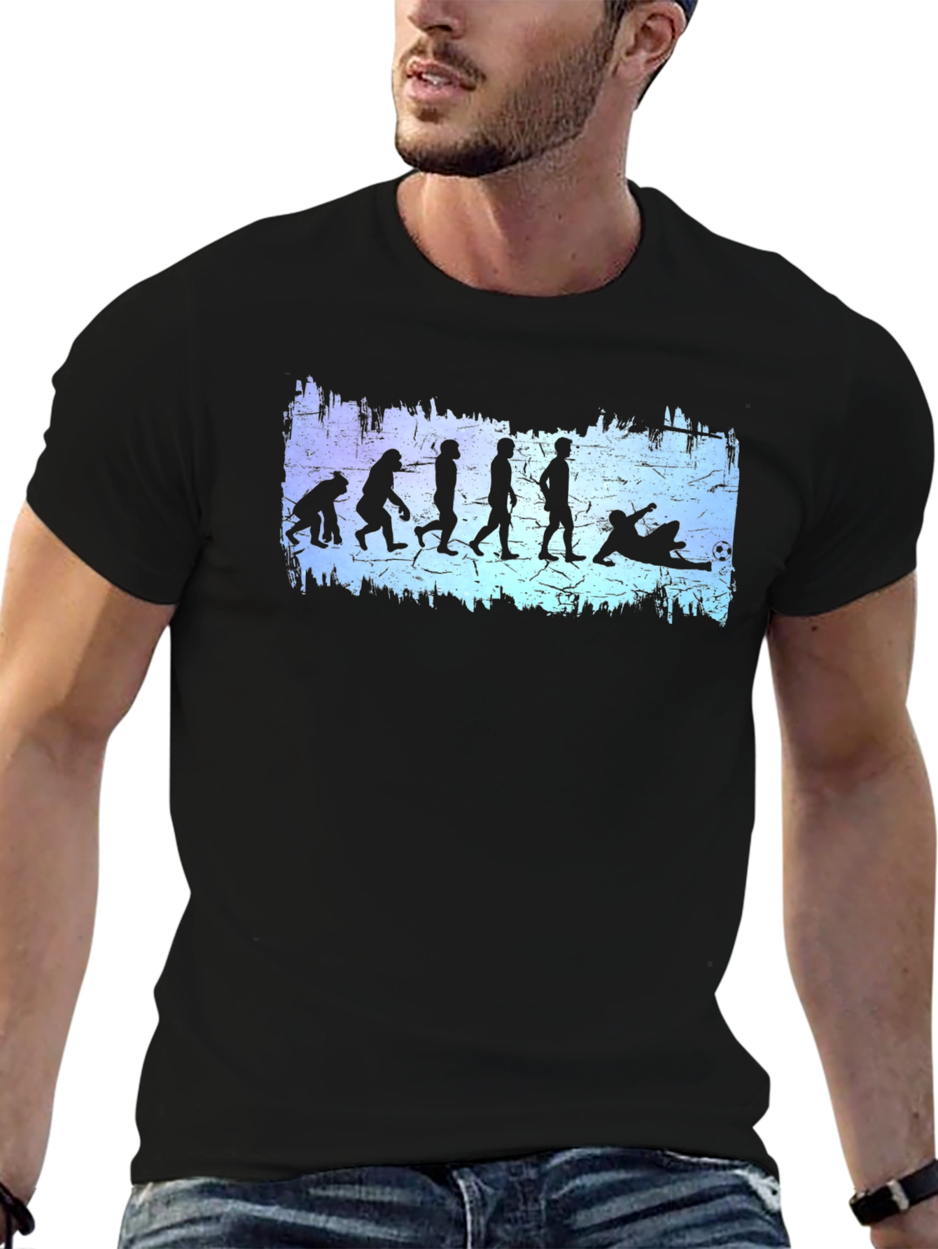 Black Soccer Evolution Graphic Tee - Black Cotton T-Shirt view 6
