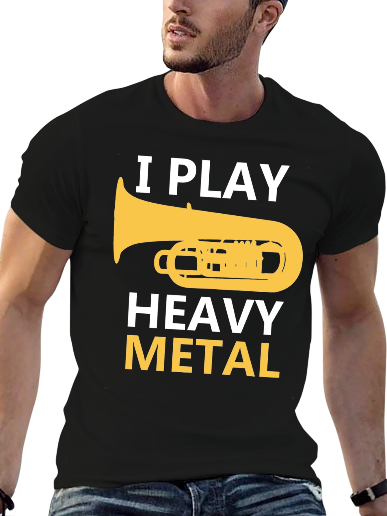 Black I Play Heavy Metal Tuba Funny Musician T-Shirt view 6
