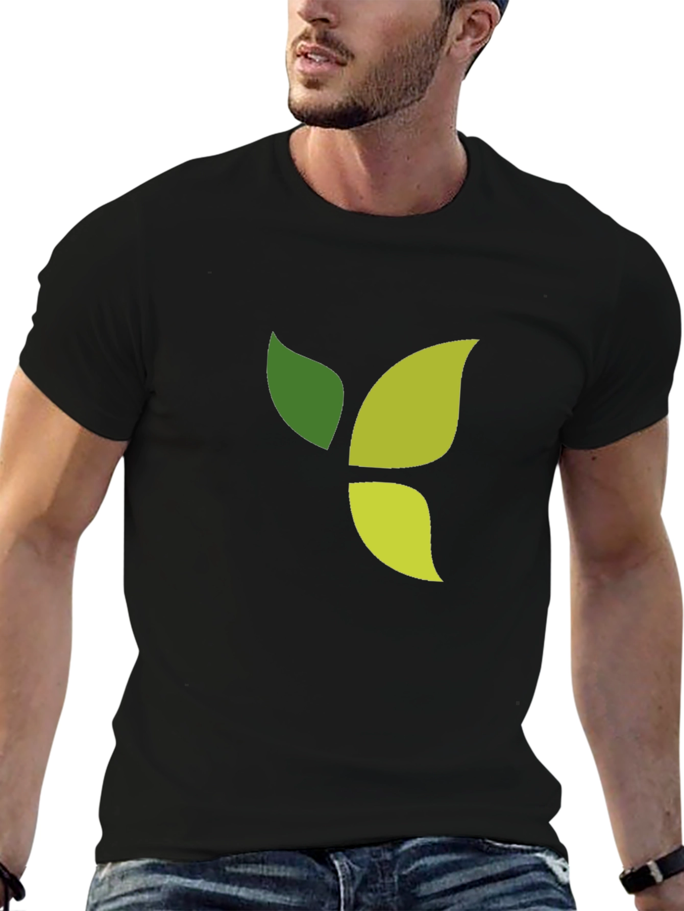 Black Green Leaf Graphic Black T-Shirt view 6