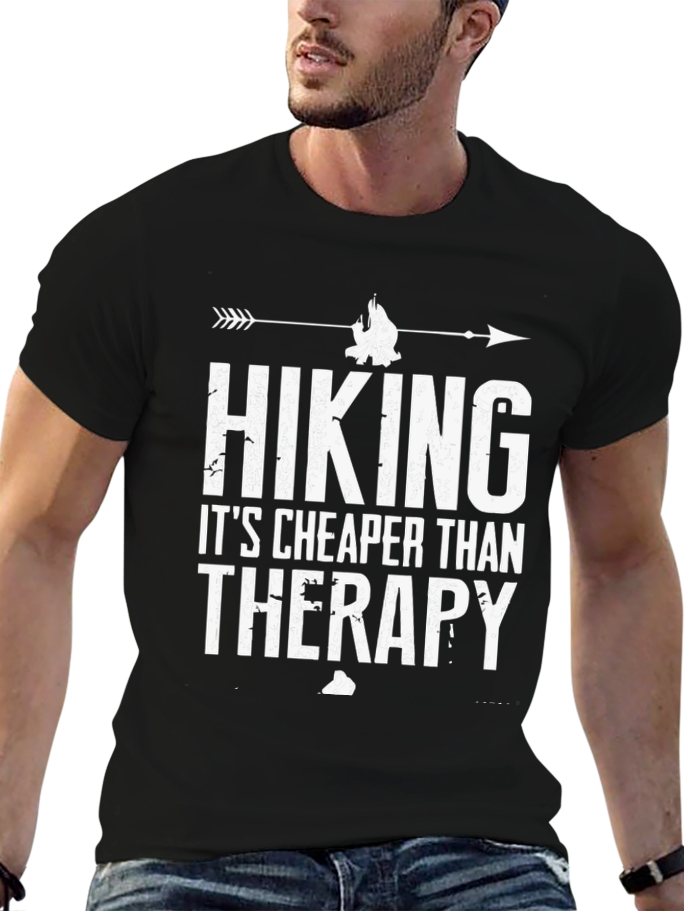 Black Hiking Cheaper Than Therapy Graphic Tee view 6