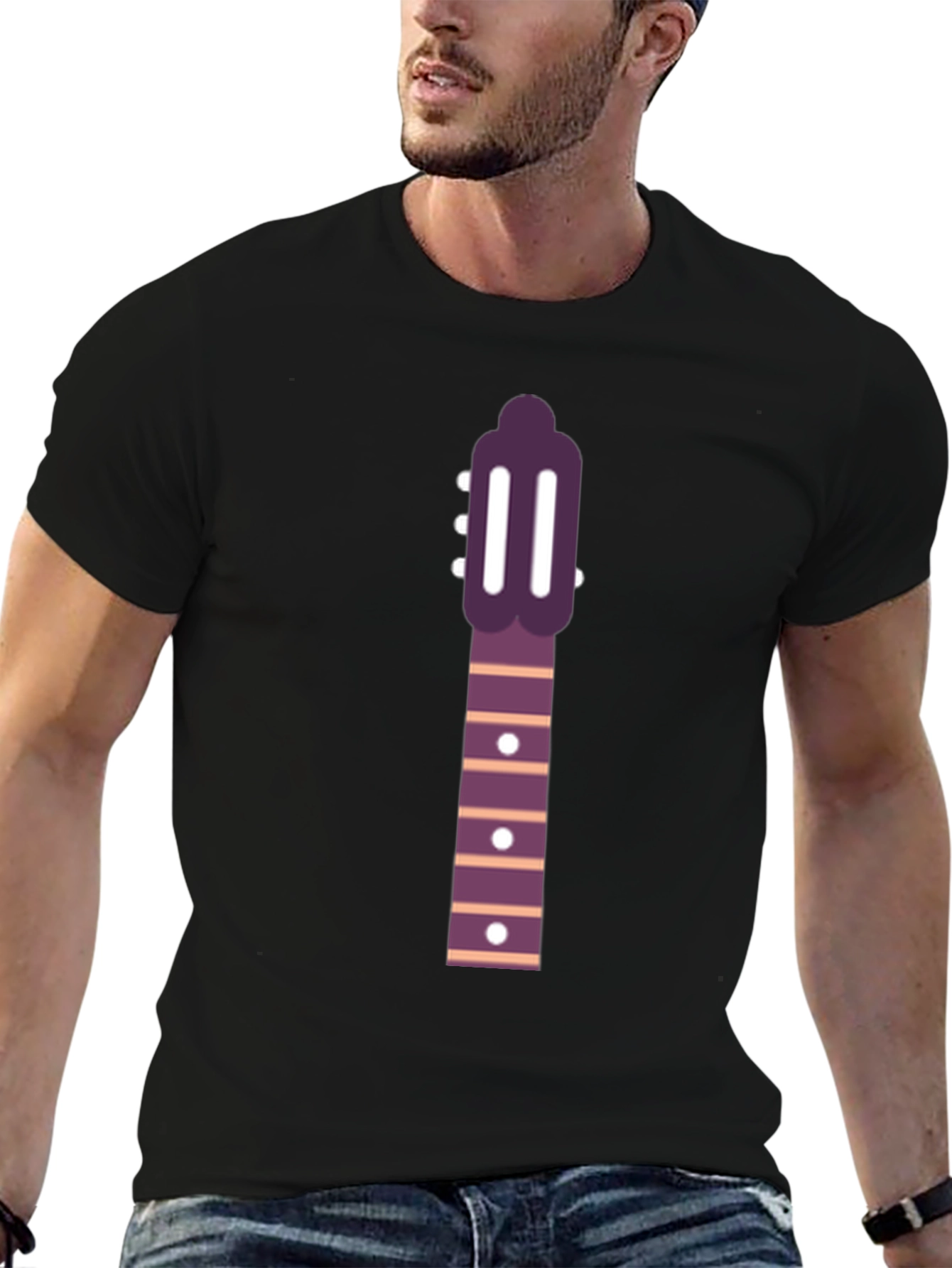 Black Guitar Neck Graphic Tee - Stylish Music Lover T-Shirt view 6