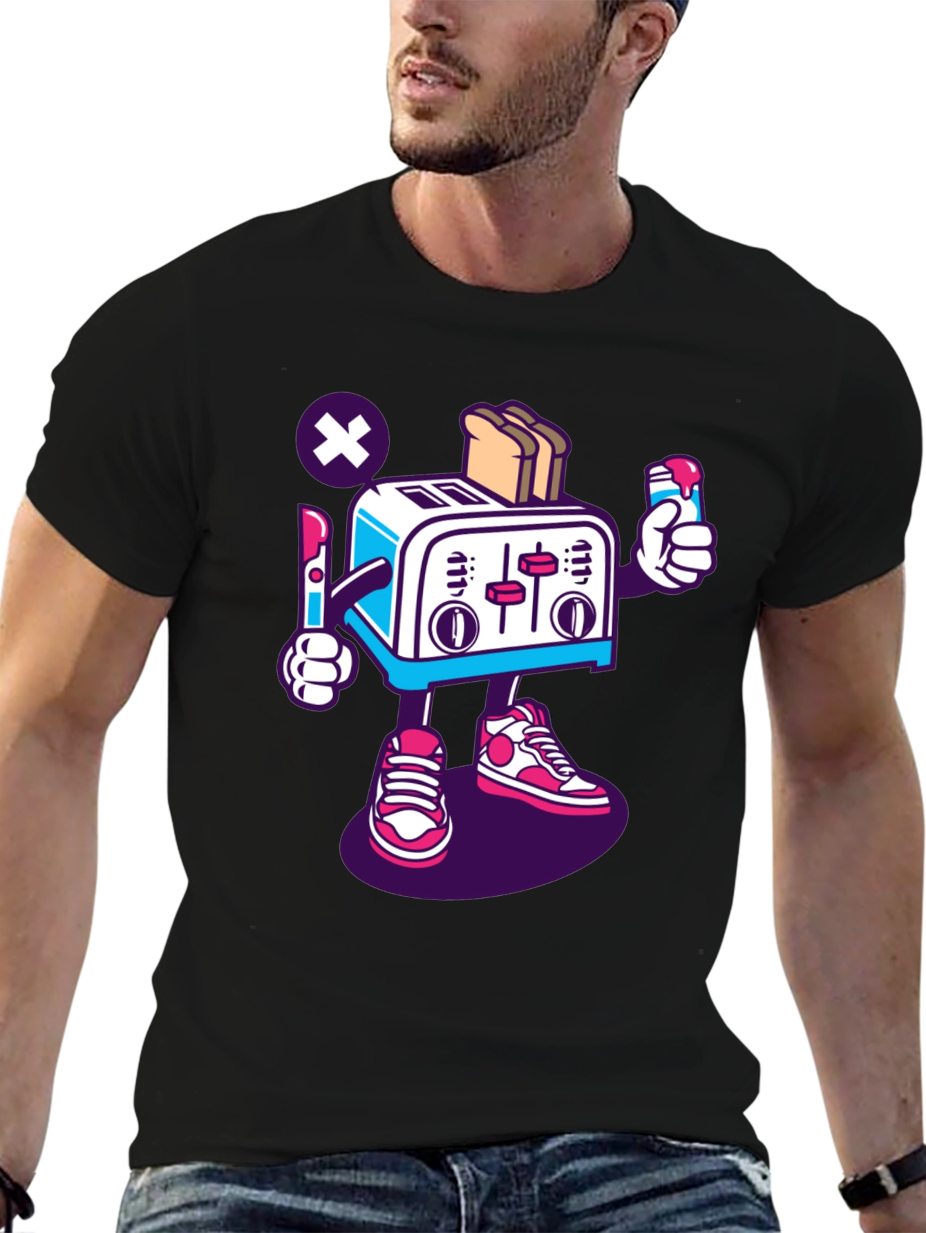 Black Toaster Character Black Graphic T-Shirt view 6