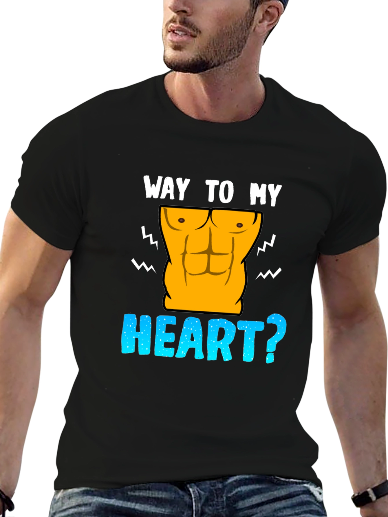 Black Way To My Heart Abs Funny Graphic T-Shirt view 6
