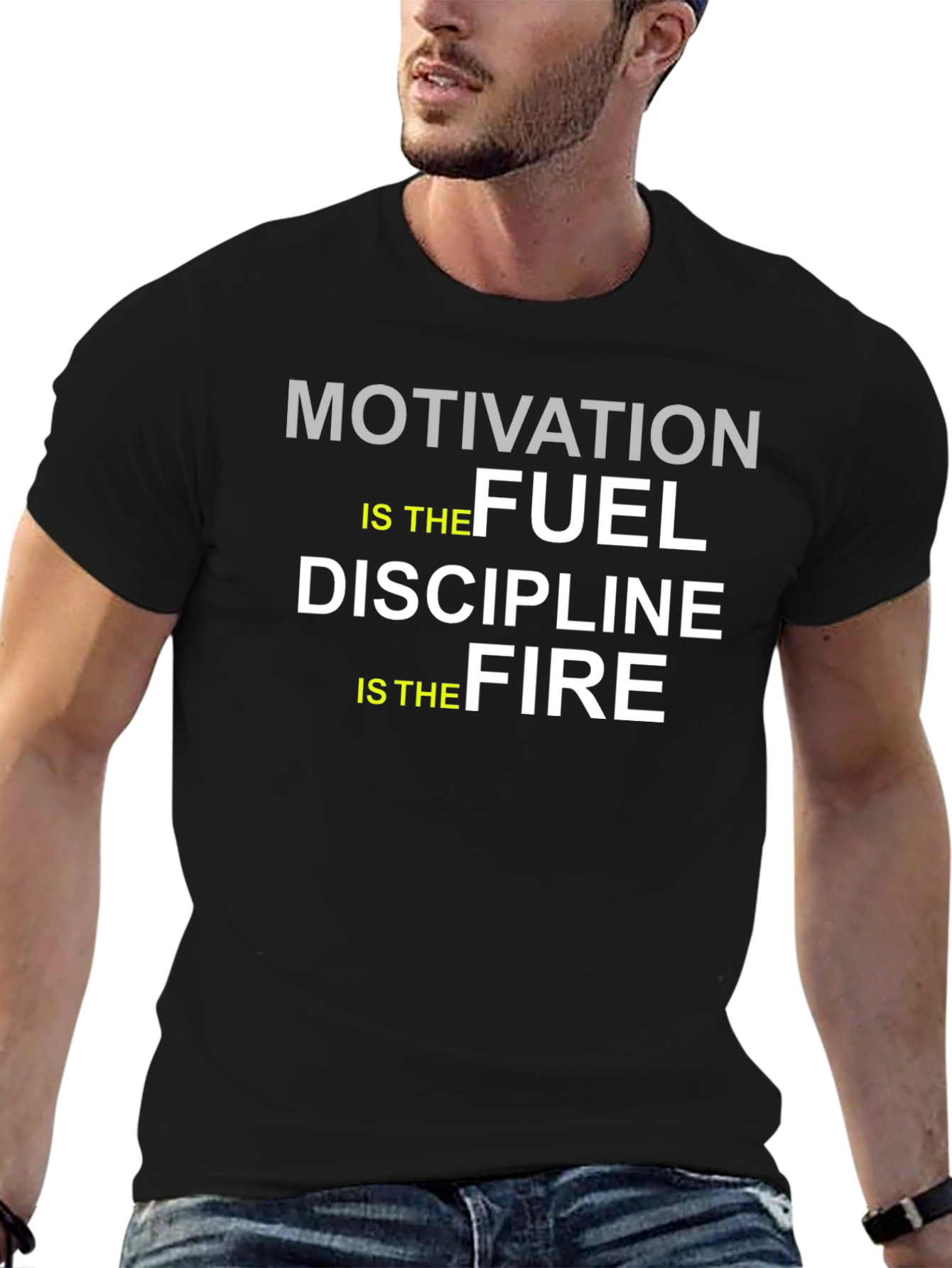 Black Motivation Fuel Discipline Fire T-Shirt view 6