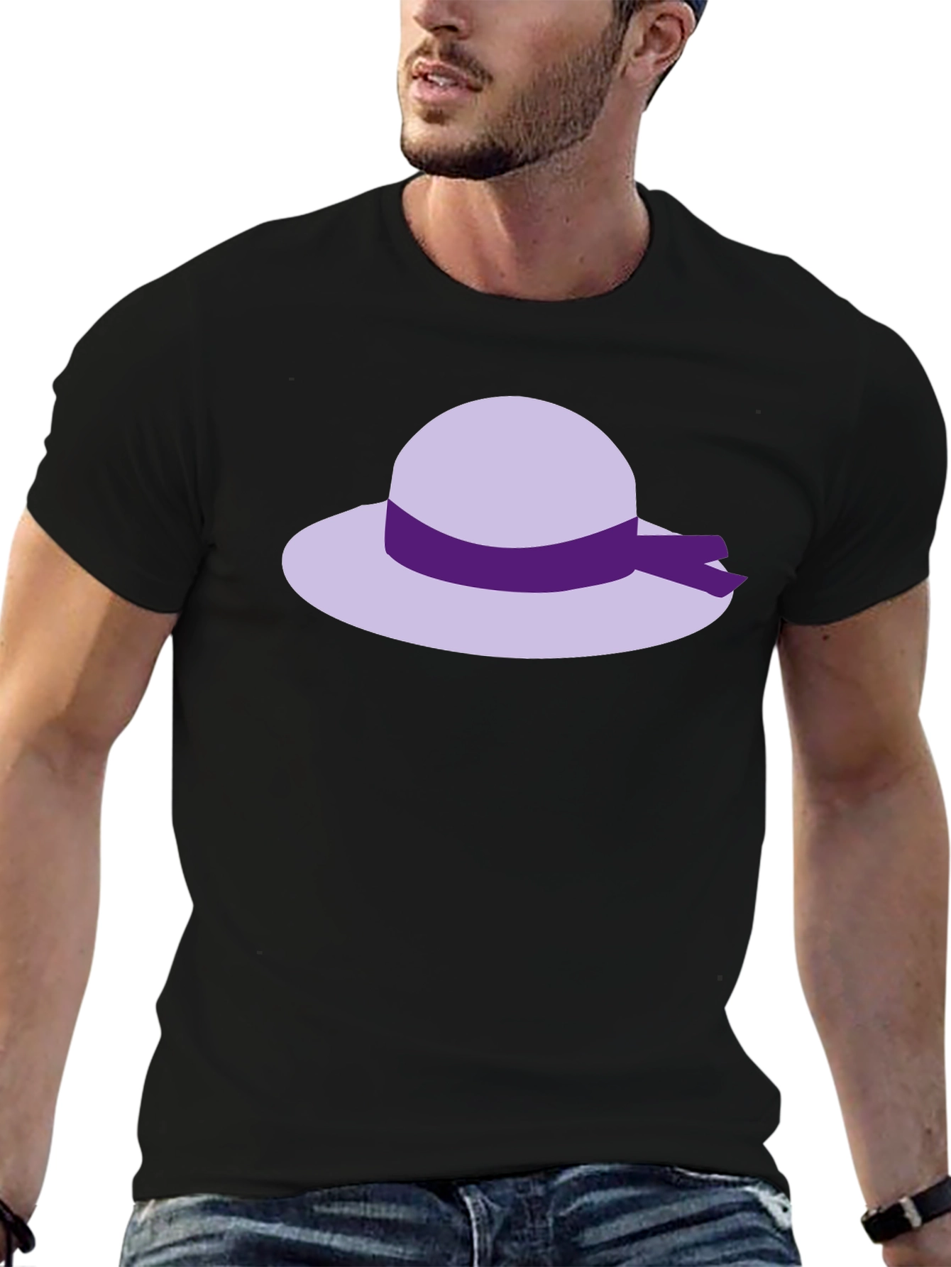 Black Novelty Hat Graphic T-Shirt - Casual Black Tee view 6