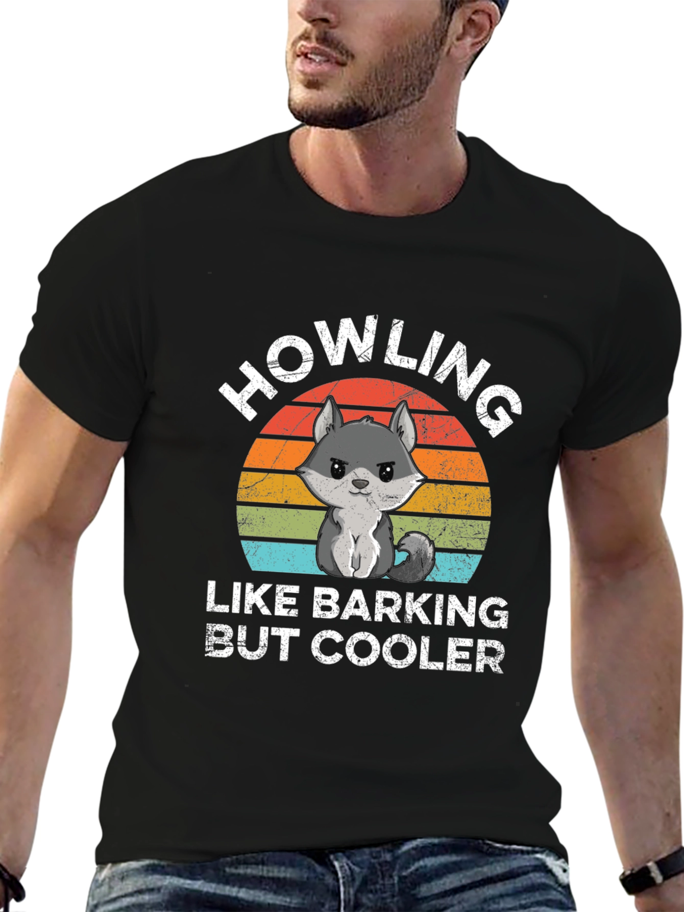 Black Howling Like Barking But Cooler T-Shirt view 6