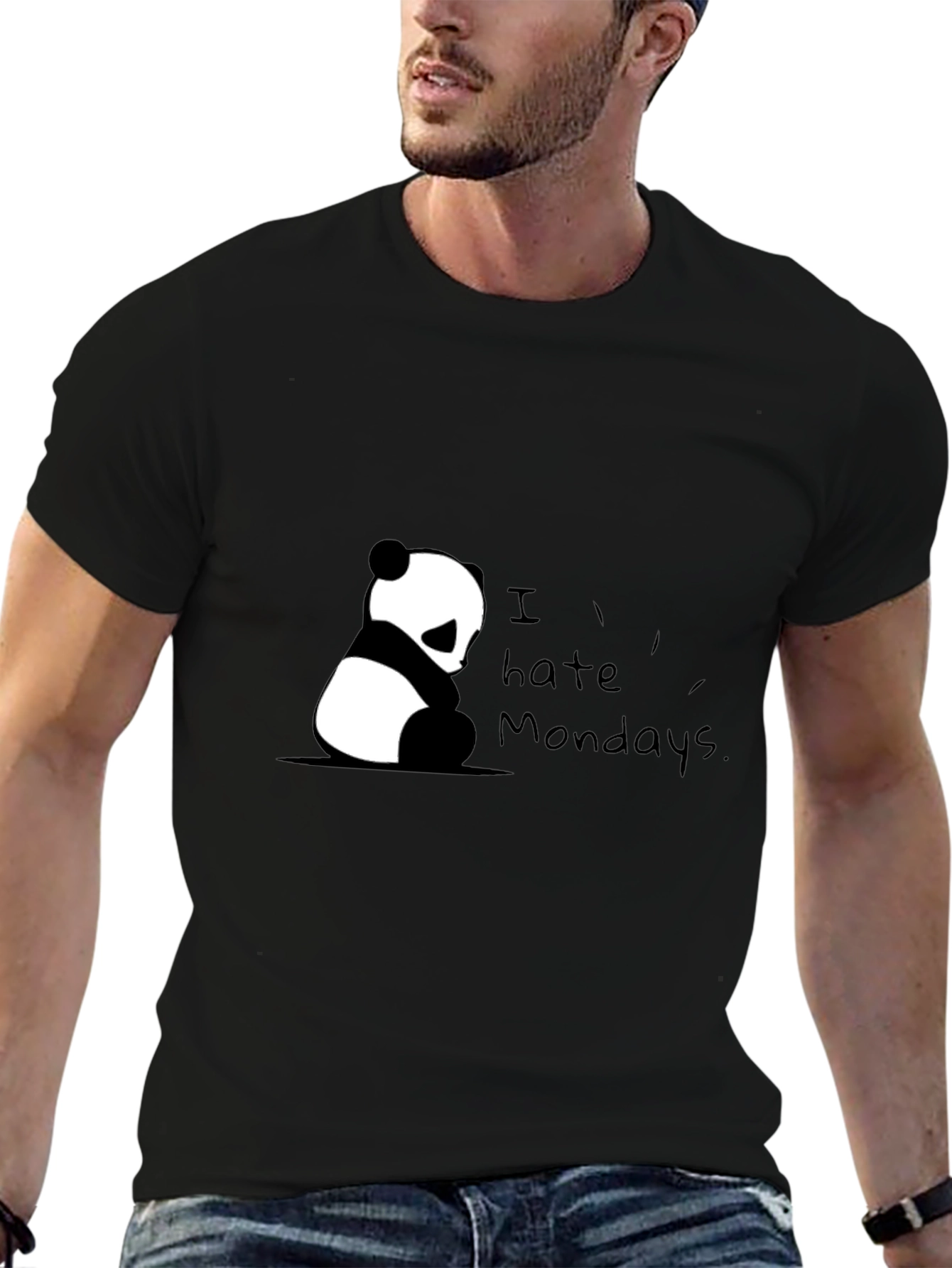 Black I Hate Mondays Panda Black T-Shirt view 6