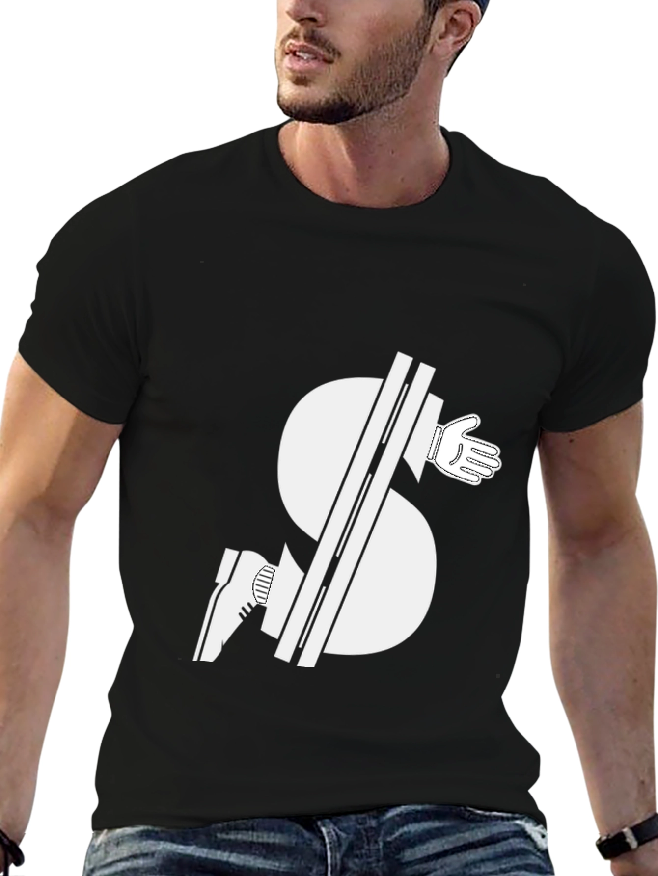 Black Novelty Black T-Shirt: Dollar Sign Handshake Graphic view 6