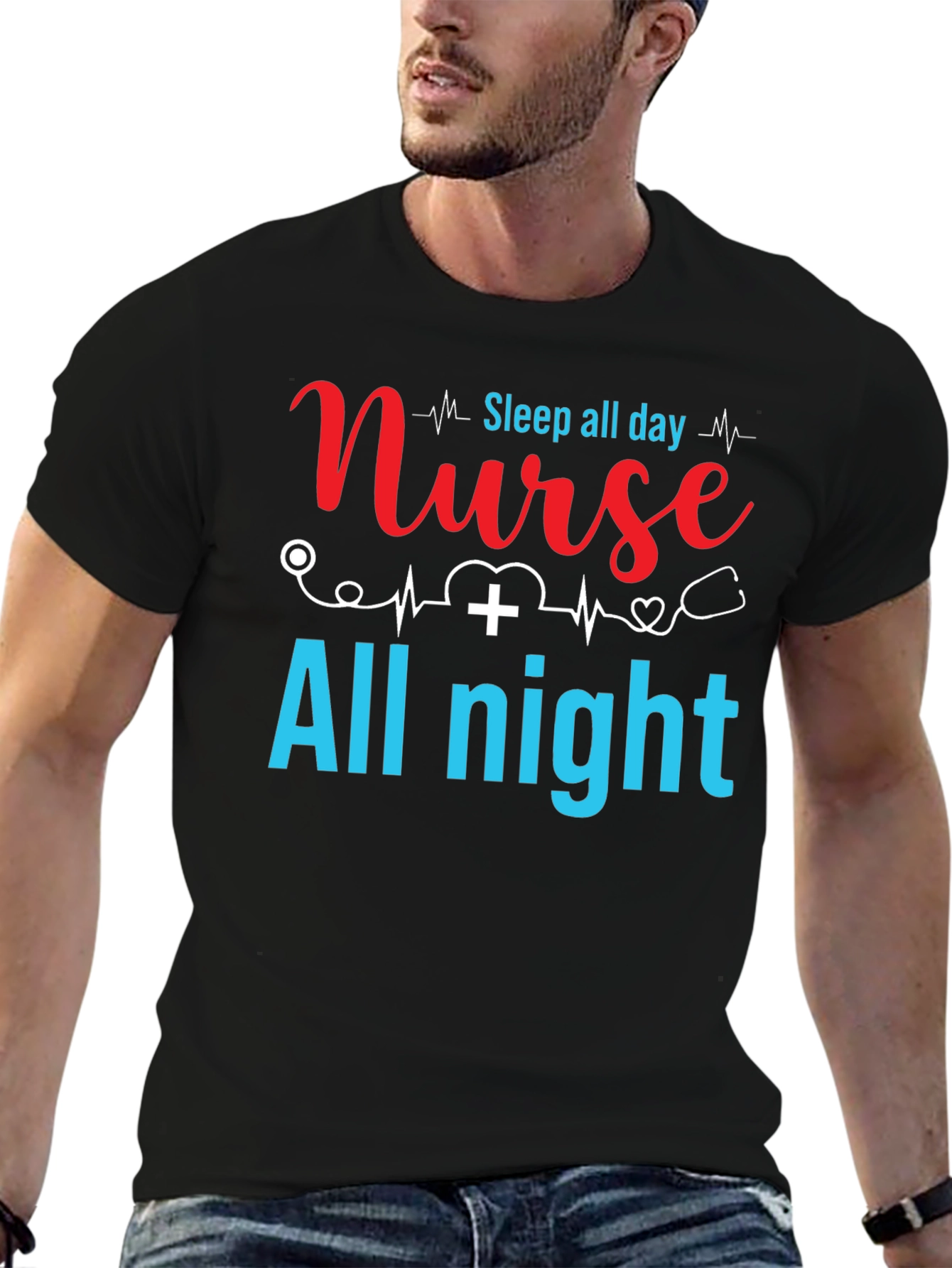 Black Nurse Sleep All Day T-Shirt view 6