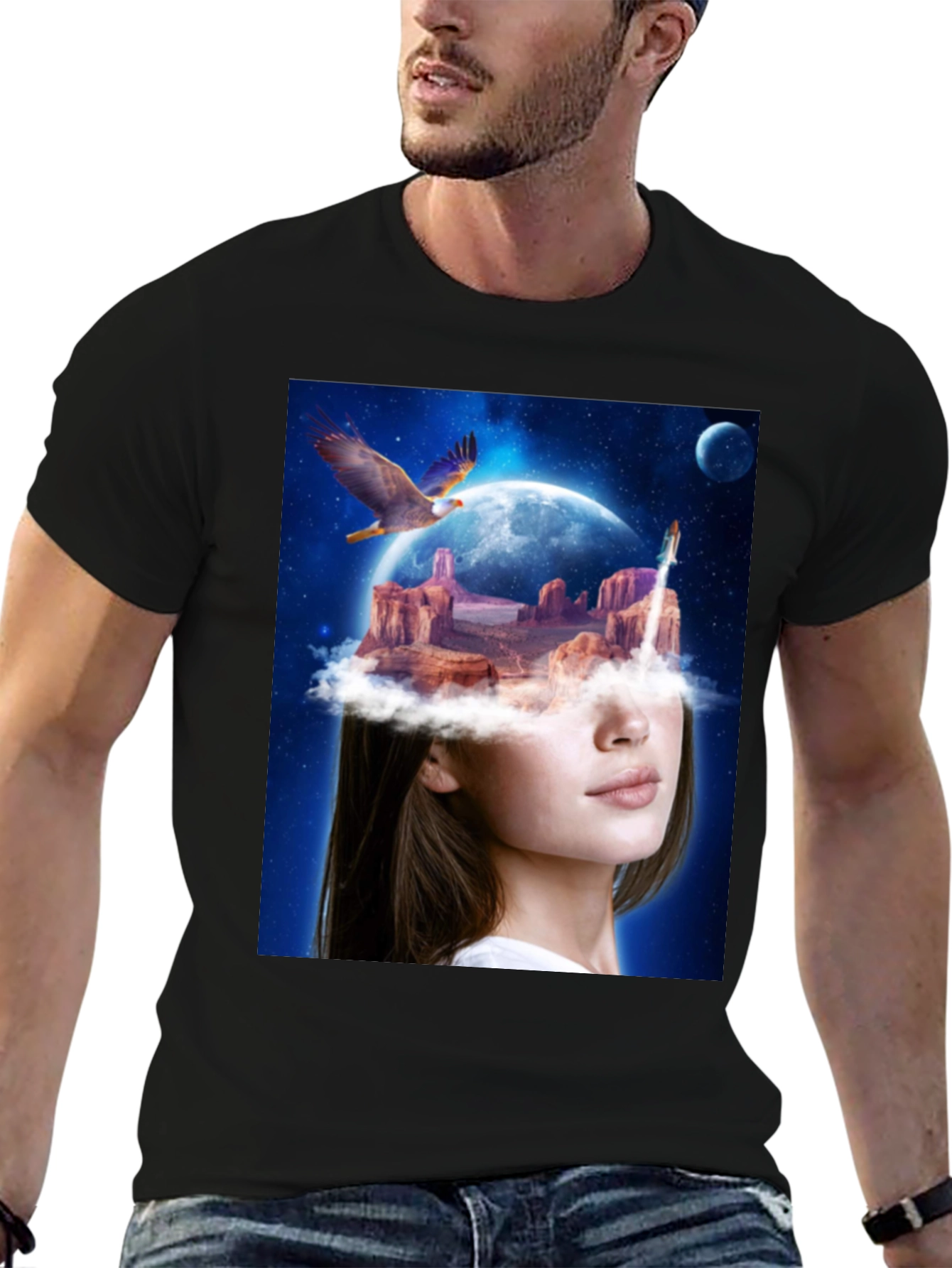 Black Surreal Dreamscape Graphic Tee - Unique Artistic T-Shirt view 6