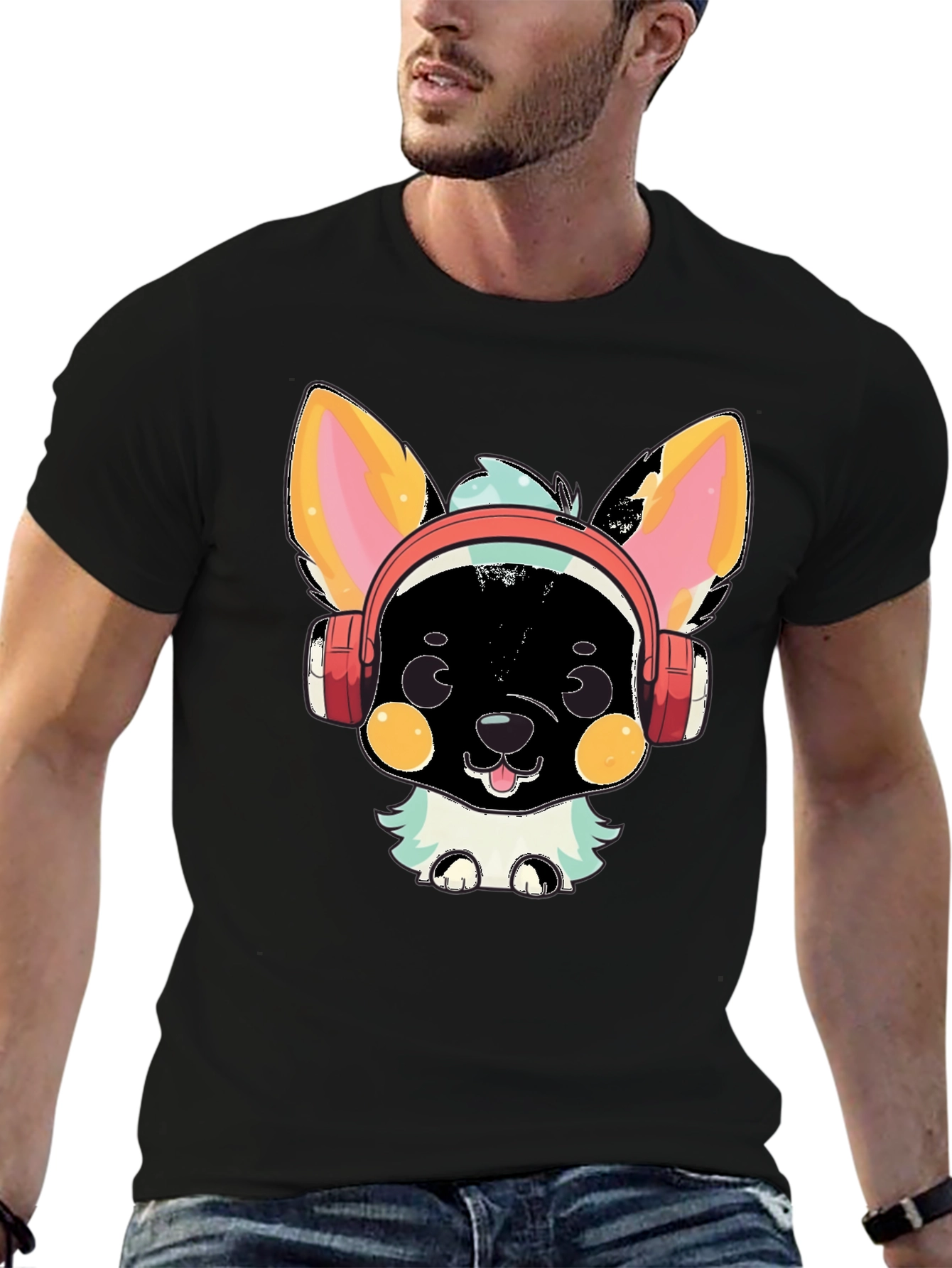Black Cool Canine Beats T-Shirt view 6
