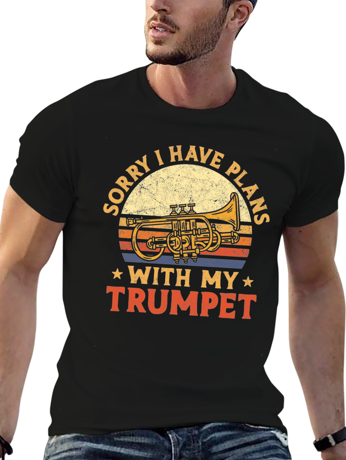 Black Sorry I Have Plans with My Trumpet Black T-Shirt view 6
