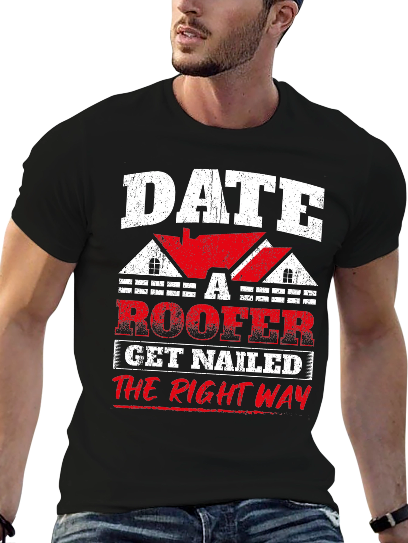 Black Date a Roofer T-Shirt - Get Nailed the Right Way Funny Tee view 6