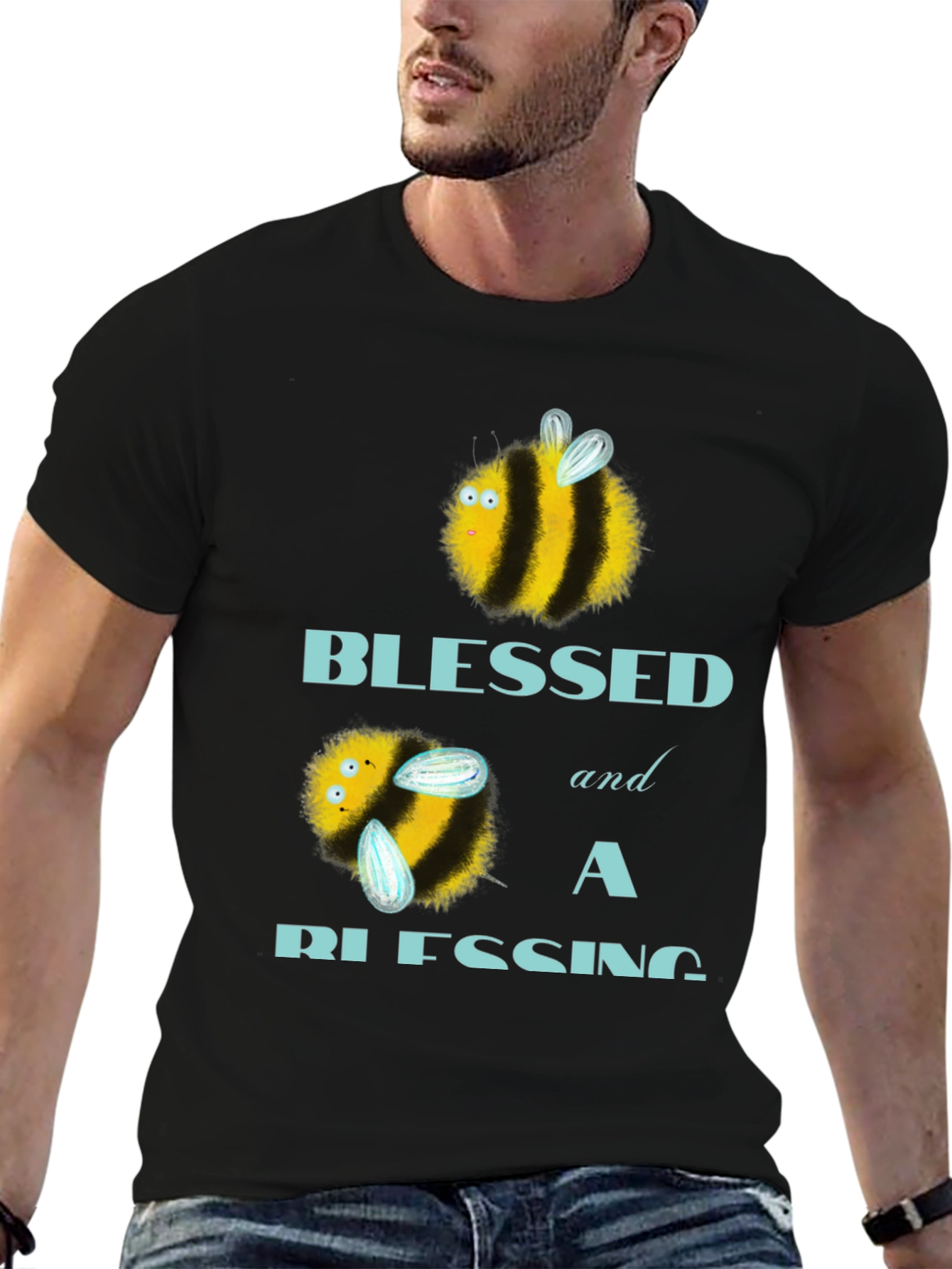 Black Blessed Bee T-Shirt - Cute Graphic Tee view 6