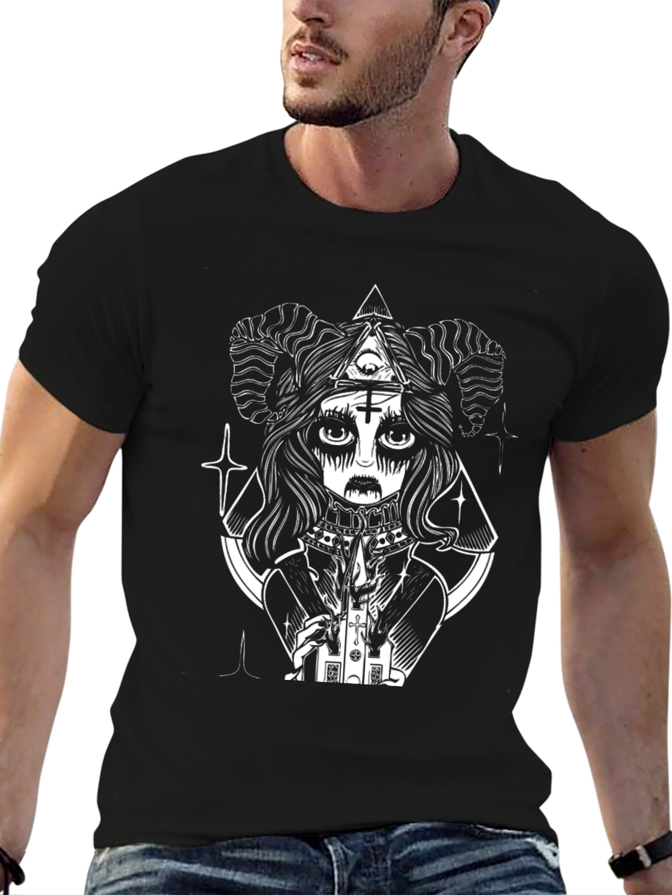 Black Occult Goth Graphic Tee - Black T-Shirt view 6
