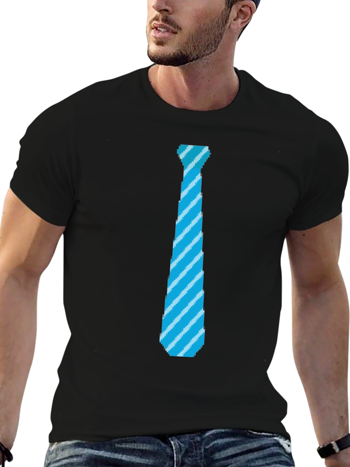 Black Pixel Tie Graphic T-Shirt - Fun Retro Design view 6