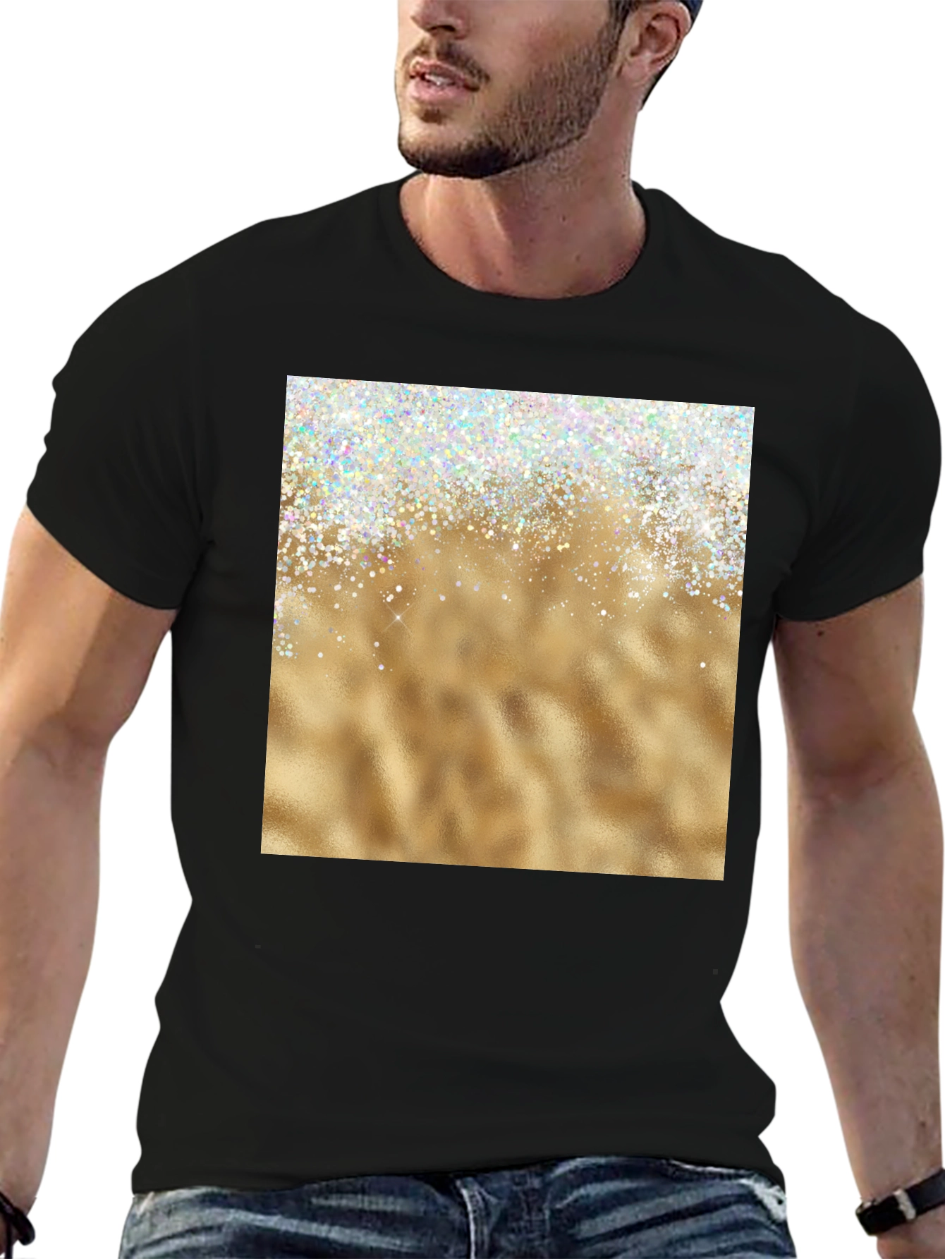 Black Sparkling Gold Graphic Tee view 6