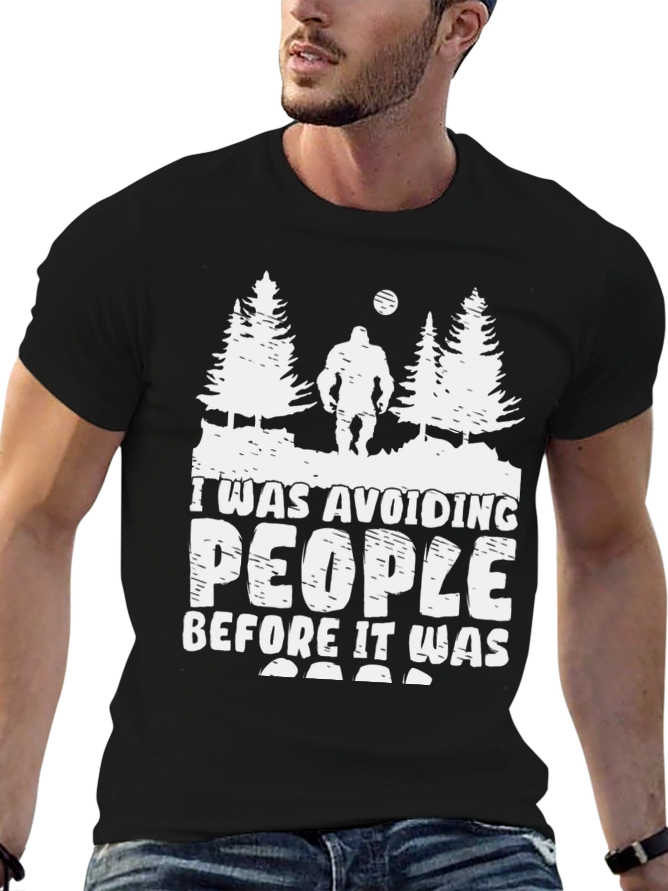 Black Avoiding People T-Shirt Funny Bigfoot Design view 6