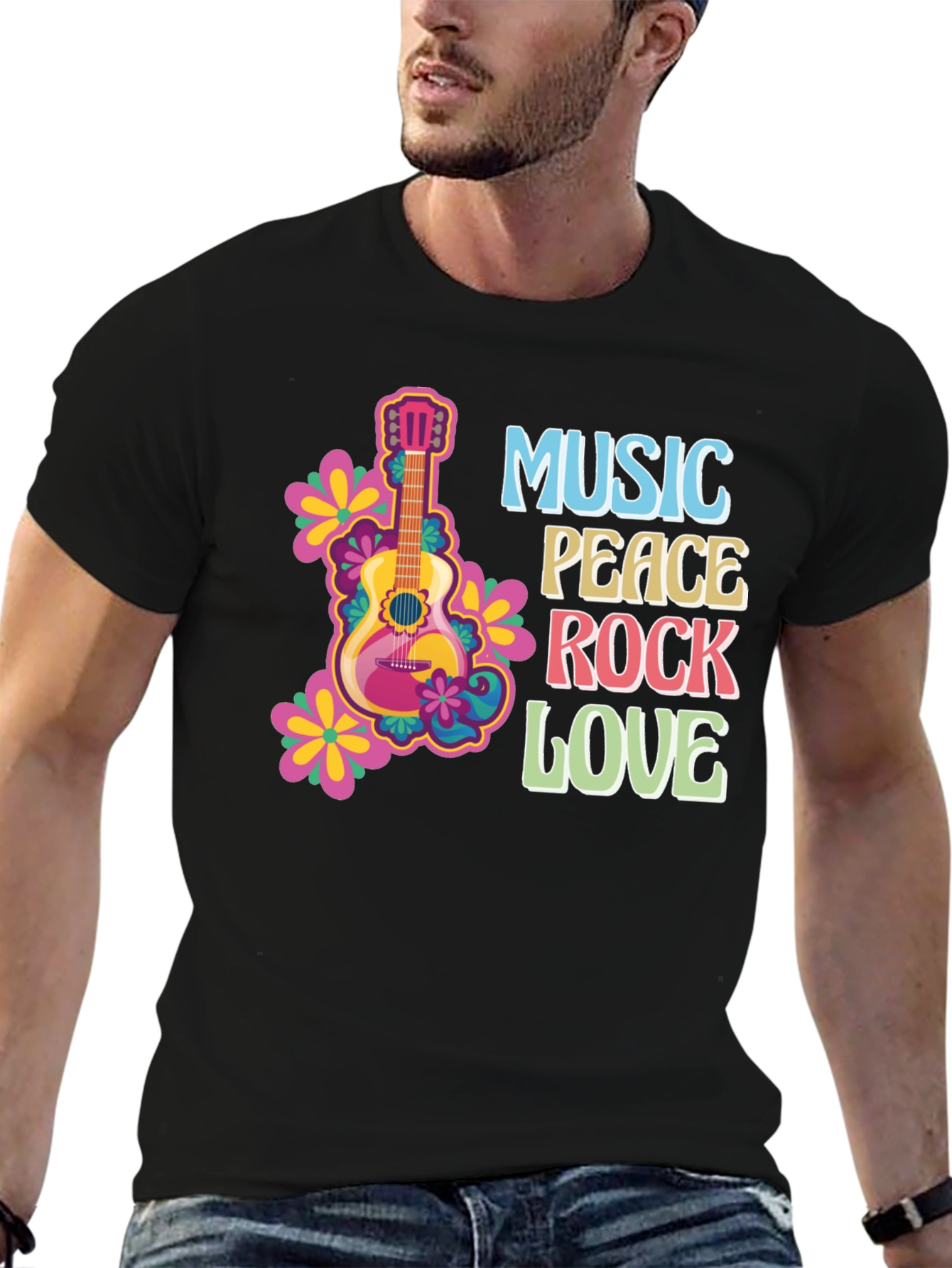 Black Music Peace Rock Love Graphic T-Shirt view 6