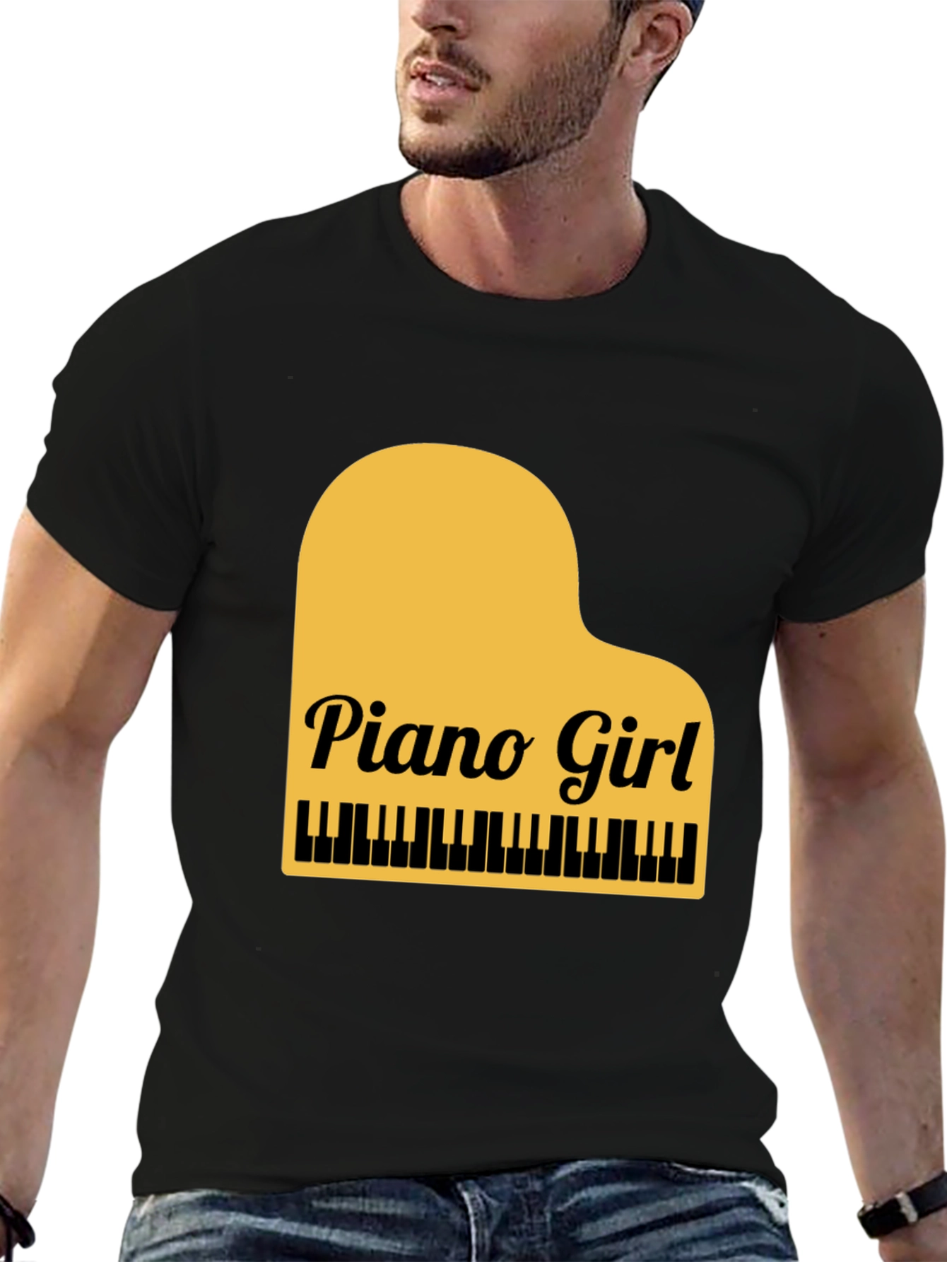 Black Piano Girl Graphic Tee - Black Cotton Blend view 6