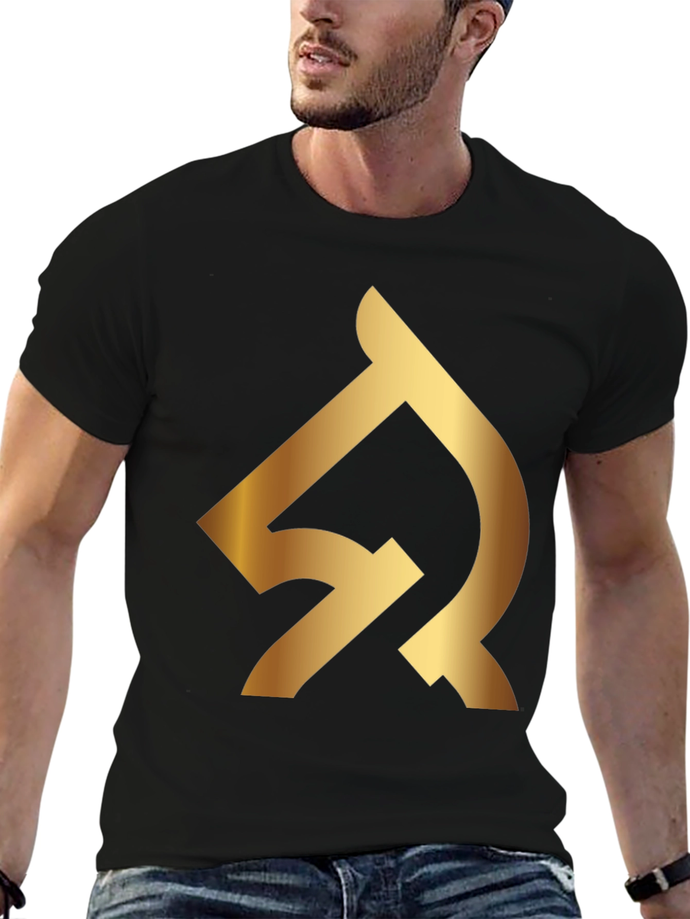 Black Black T-Shirt with Gold Abstract Logo view 6