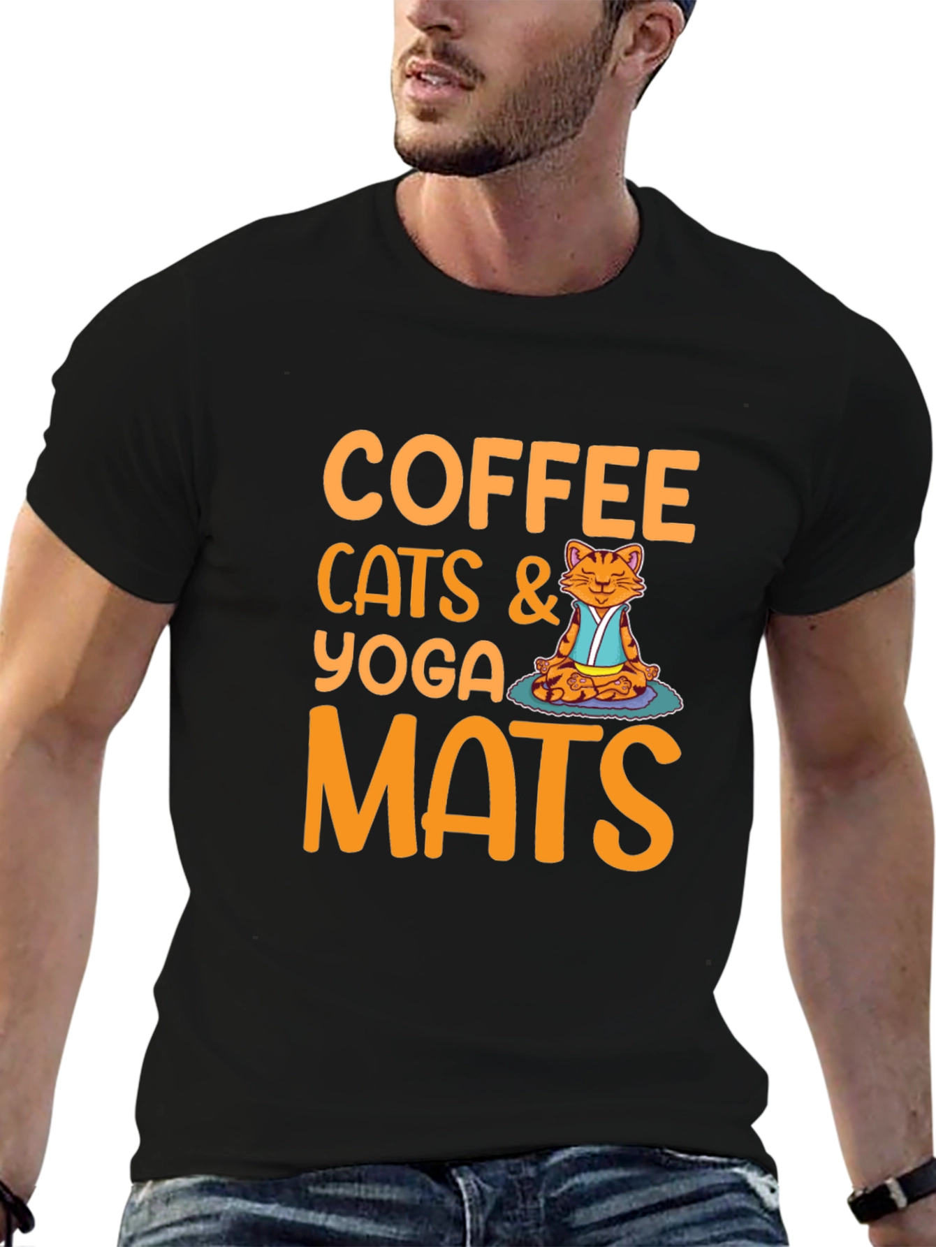 Black Coffee Cats Yoga Mats Graphic T-Shirt view 6